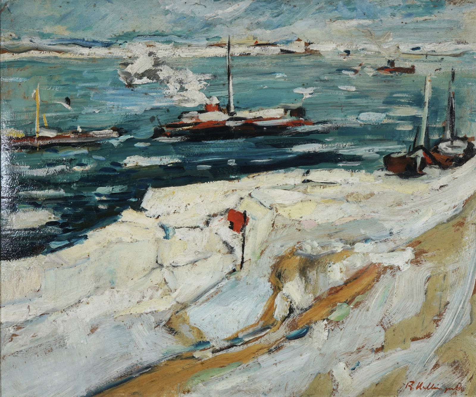 Berthold HELLINGRATH (1877-1954) Winter on the Elbe, (1 of 4)