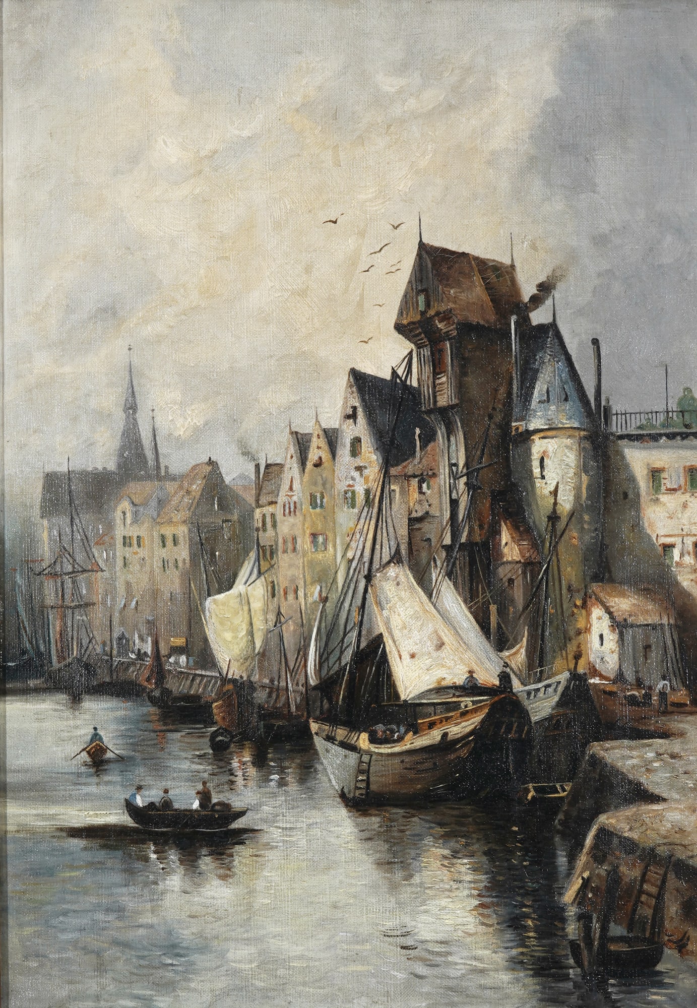 Unknown painter circa 1900 - In the port of a Hanseatic city, (1 of 3)