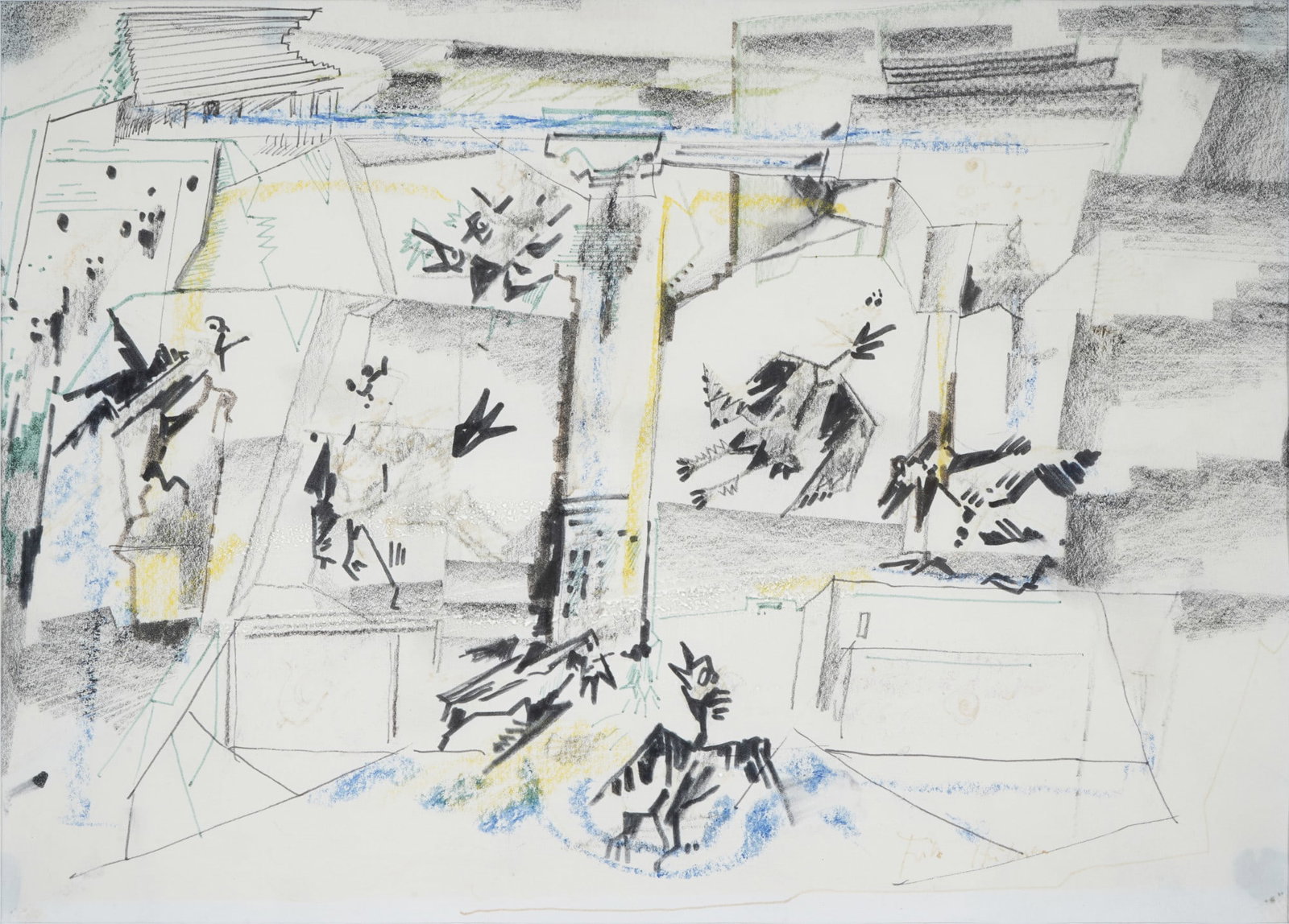 Fritz HUHNEN (1895-1981) Birds over the city, (1 of 3)