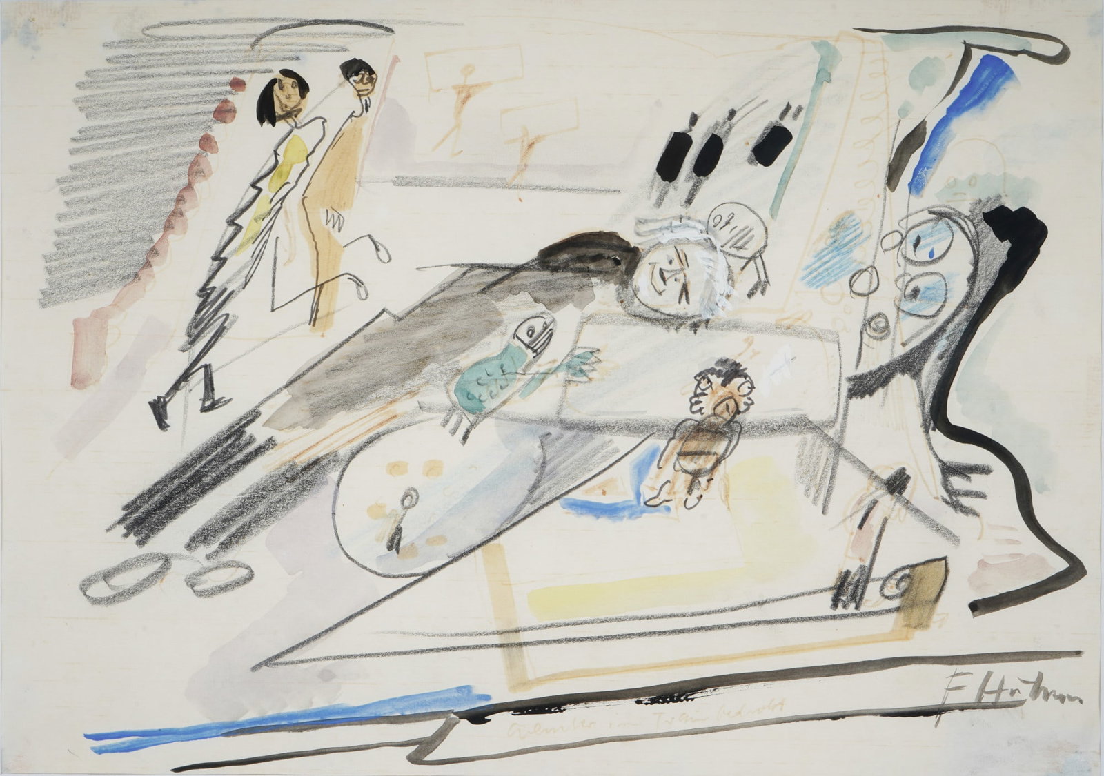 Fritz HUHNEN (1895-1981) Scene with reclining figure, (1 of 4)