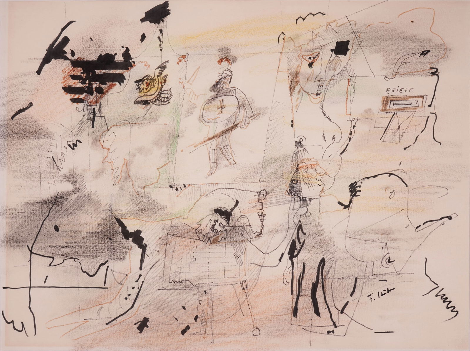 Fritz HUHNEN (1895-1981) Figure scene with mailbox, (1 of 3)