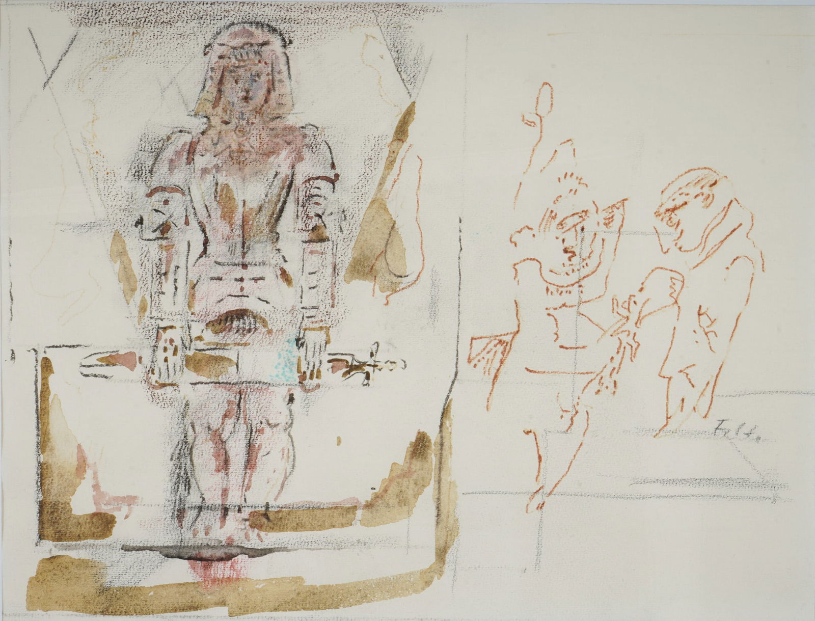 Fritz HUHNEN (1895-1981) Knight figure and people, (1 of 3)