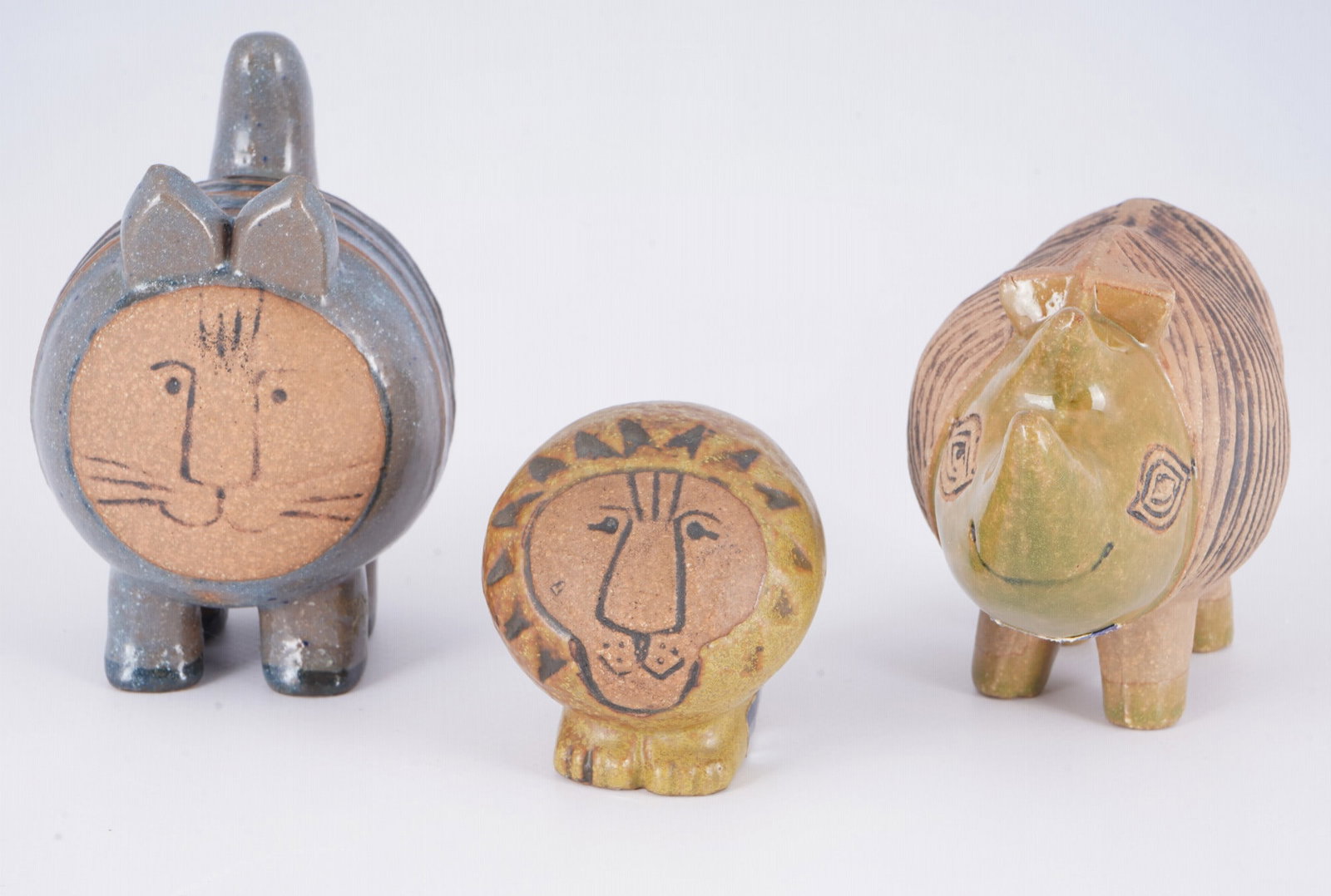 Lisa LARSON (1931-2024) Gustavsberg 3 animals - rhinoceros, lion and cat, (1 of 9)
