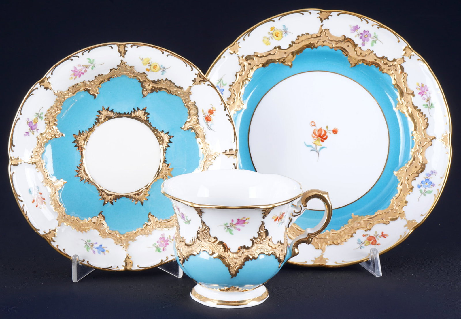 Meissen B-Form Strewn Flowers turquoise coffee place setting, (1 of 6)