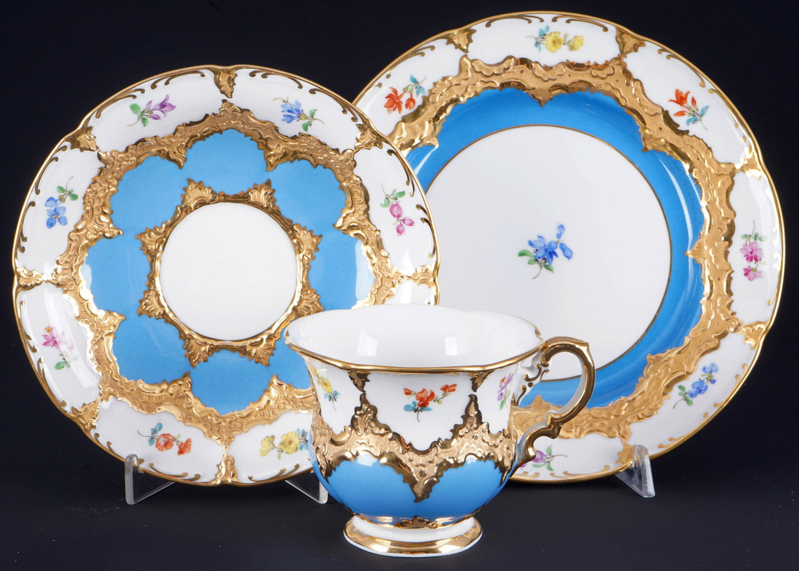 Meissen B-Form Strewn Flowers light blue coffee place setting, (1 of 6)