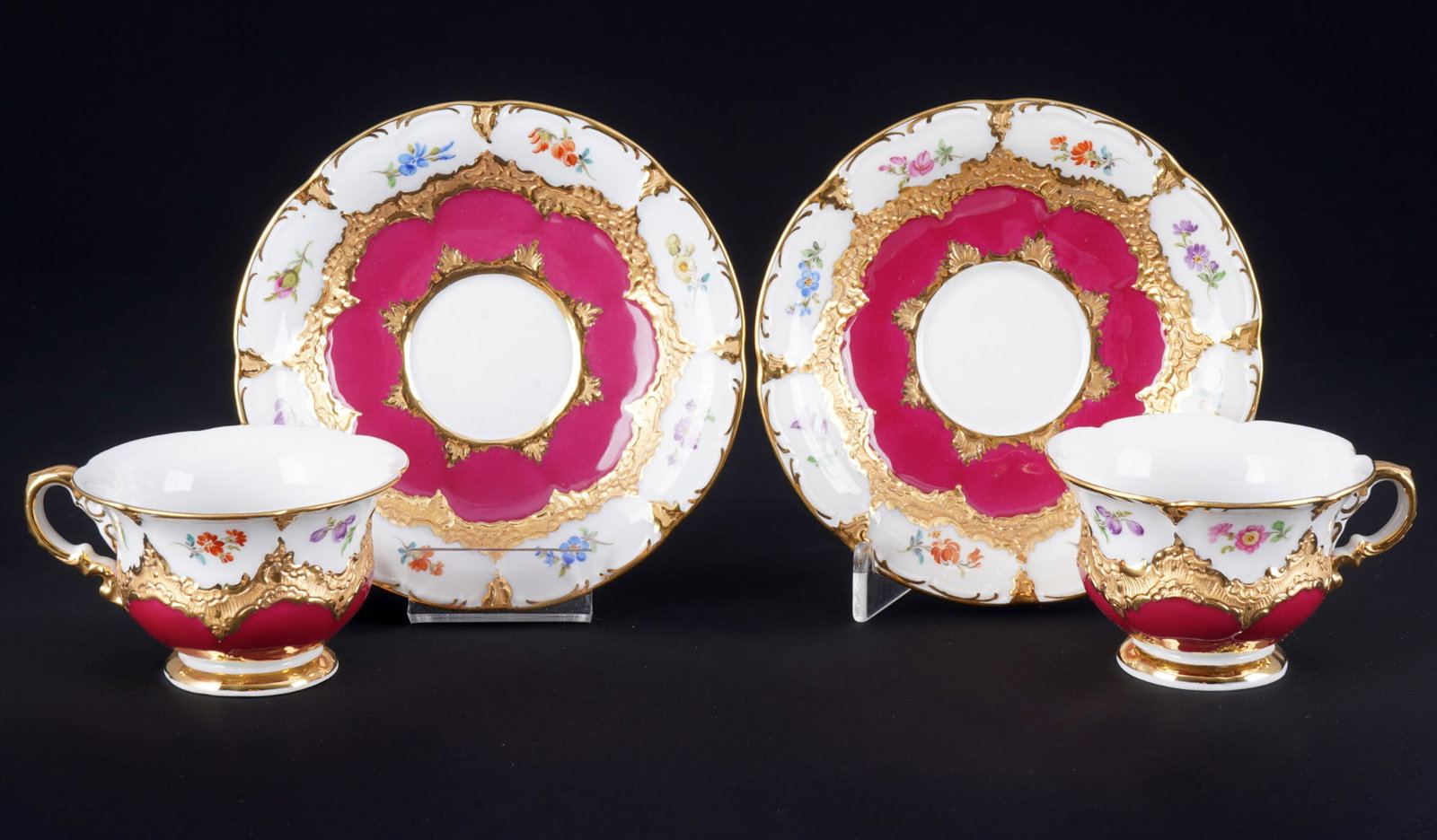 Meissen B-Form Strewn Flowers purple 2 mocha cups, (1 of 3)
