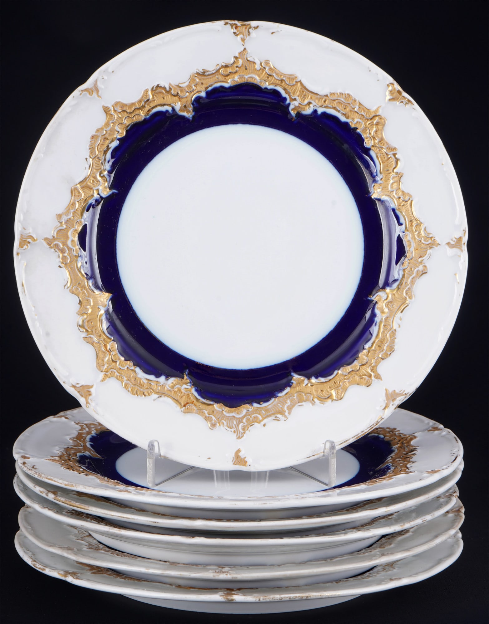 Meissen B-shaped cobalt blue cake plates, 6 first-choice, rubbed. (1 of 4)