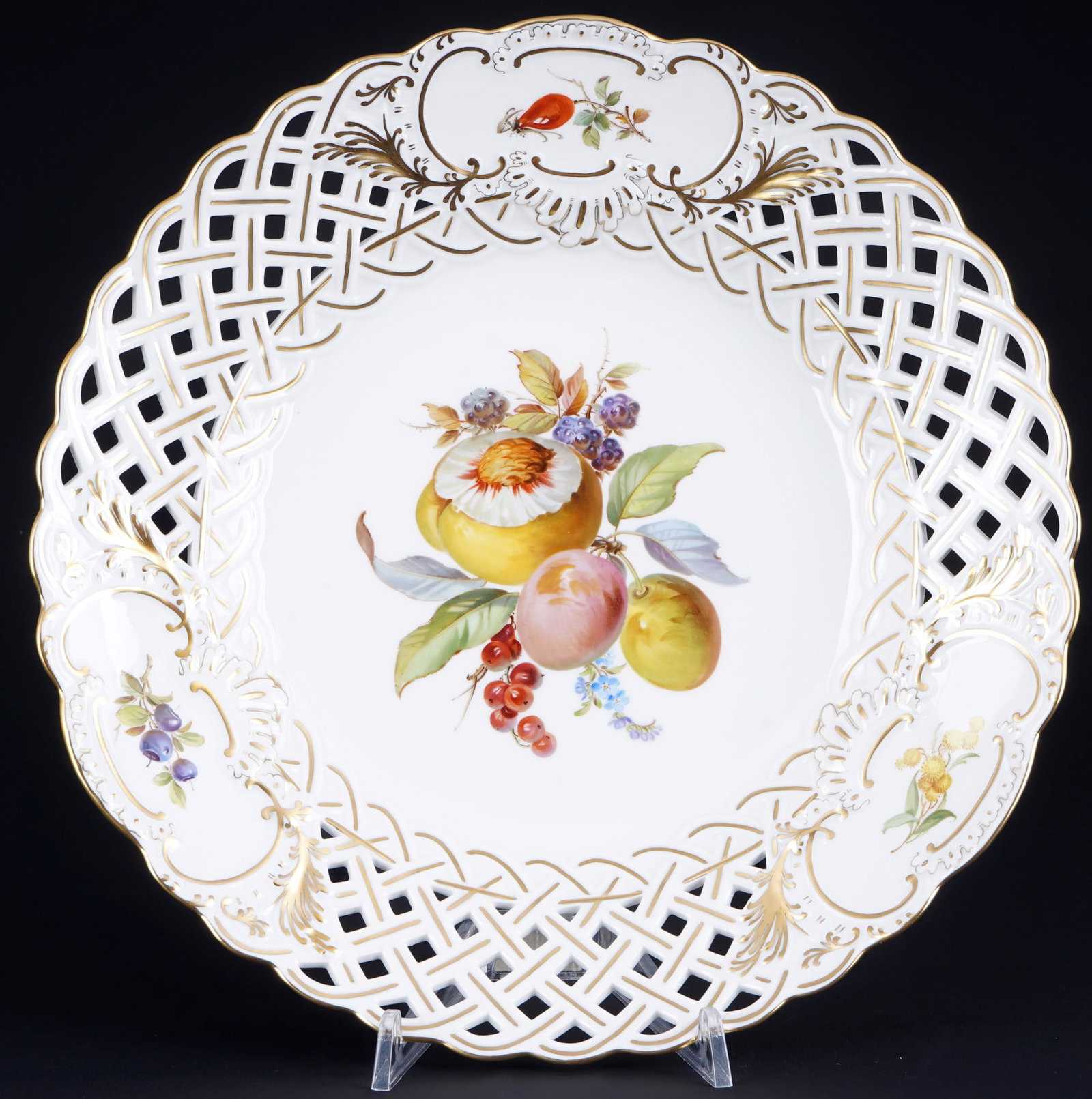 Meissen Fruits large cutwork plate, (1 of 3)