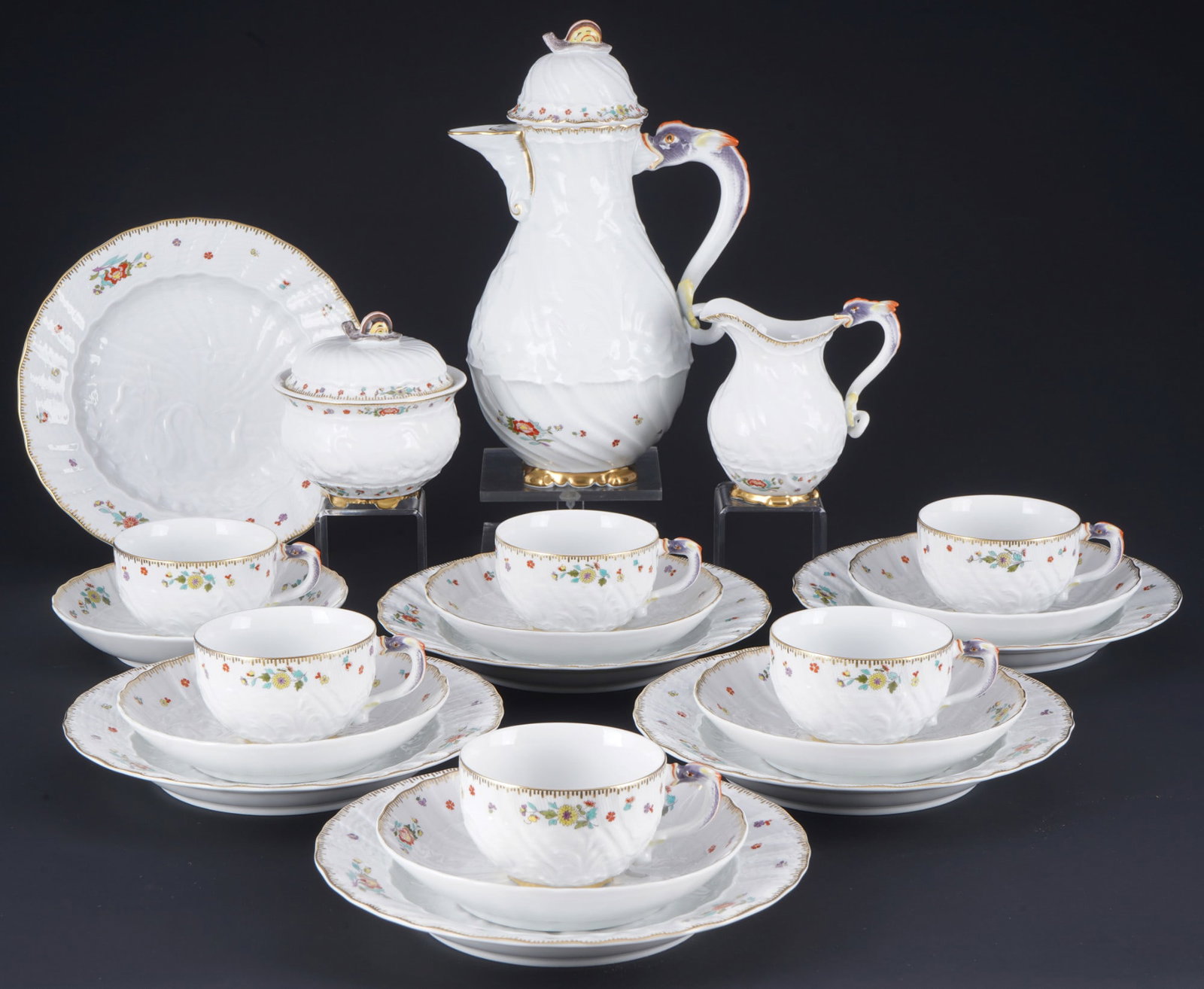 Meissen Swan Indian Flower Branches coffee service for 6 persons 1st choice, (1 of 5)