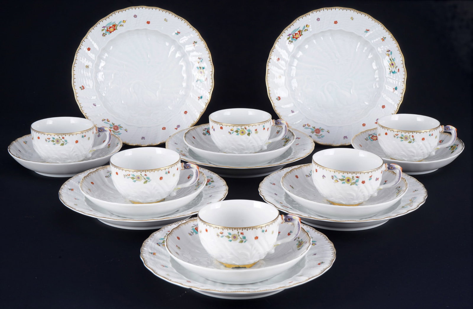 Meissen Swan Indian Flower Branches 6 coffee / tea place settings 1st choice, (1 of 4)