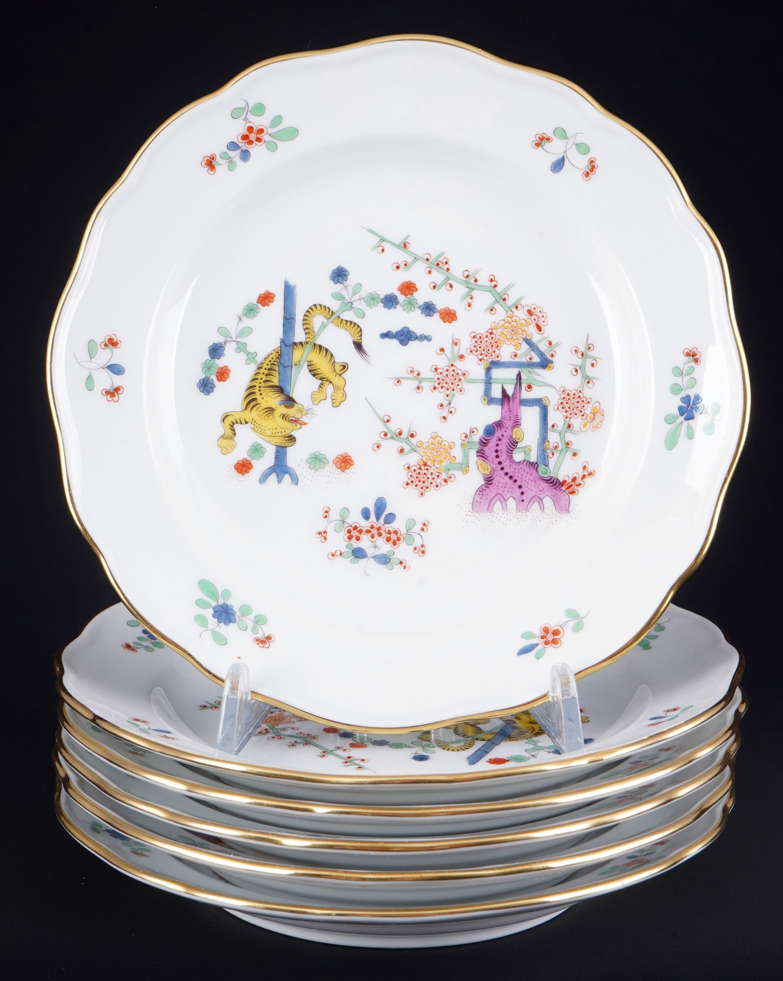Meissen Old Rich Yellow Lion 6 dessert plates 1st choice, (1 of 3)
