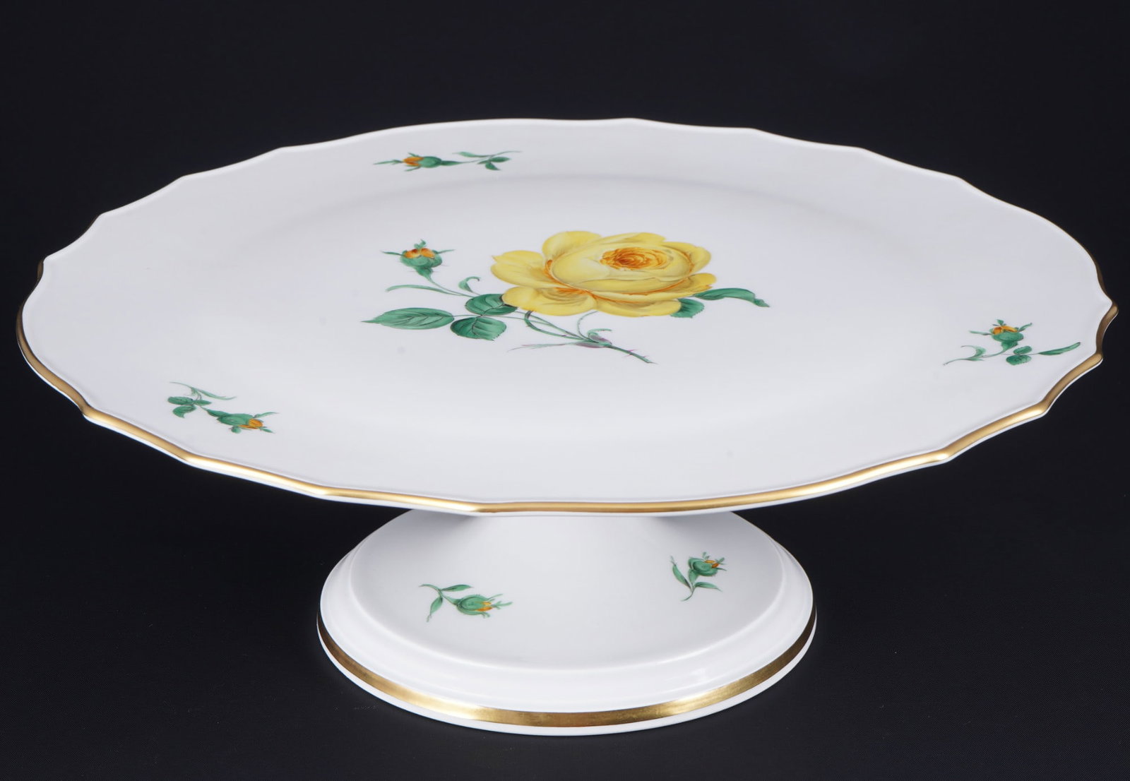 Meissen Yellow Rose large cake dish, (1 of 4)