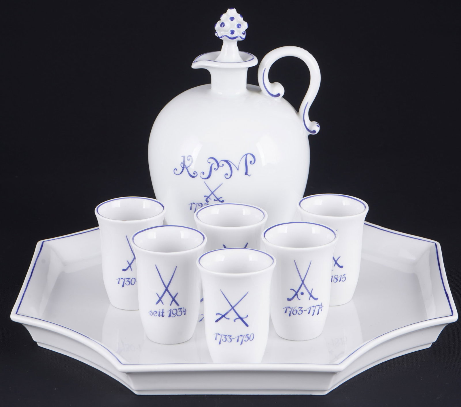 Meissen Crossed Swords liqueur set for 6 persons, (1 of 6)