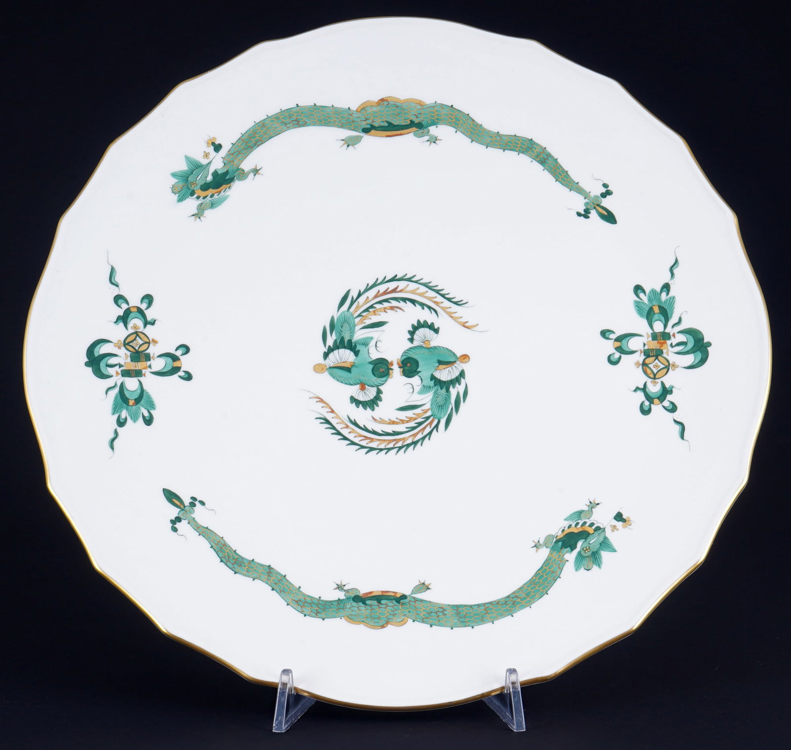 Meissen Court Dragon Rich Green large cake dish 1st choice, (1 of 3)