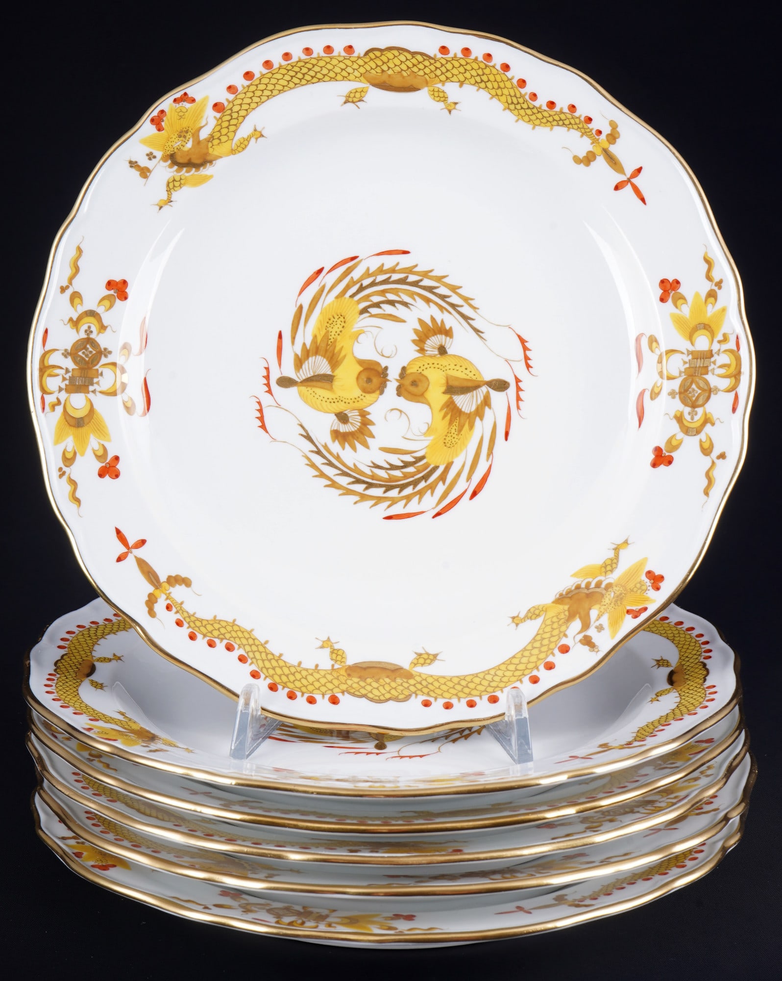 Meissen Court Dragon Yellow 6 dessert plates 1st choice, (1 of 3)