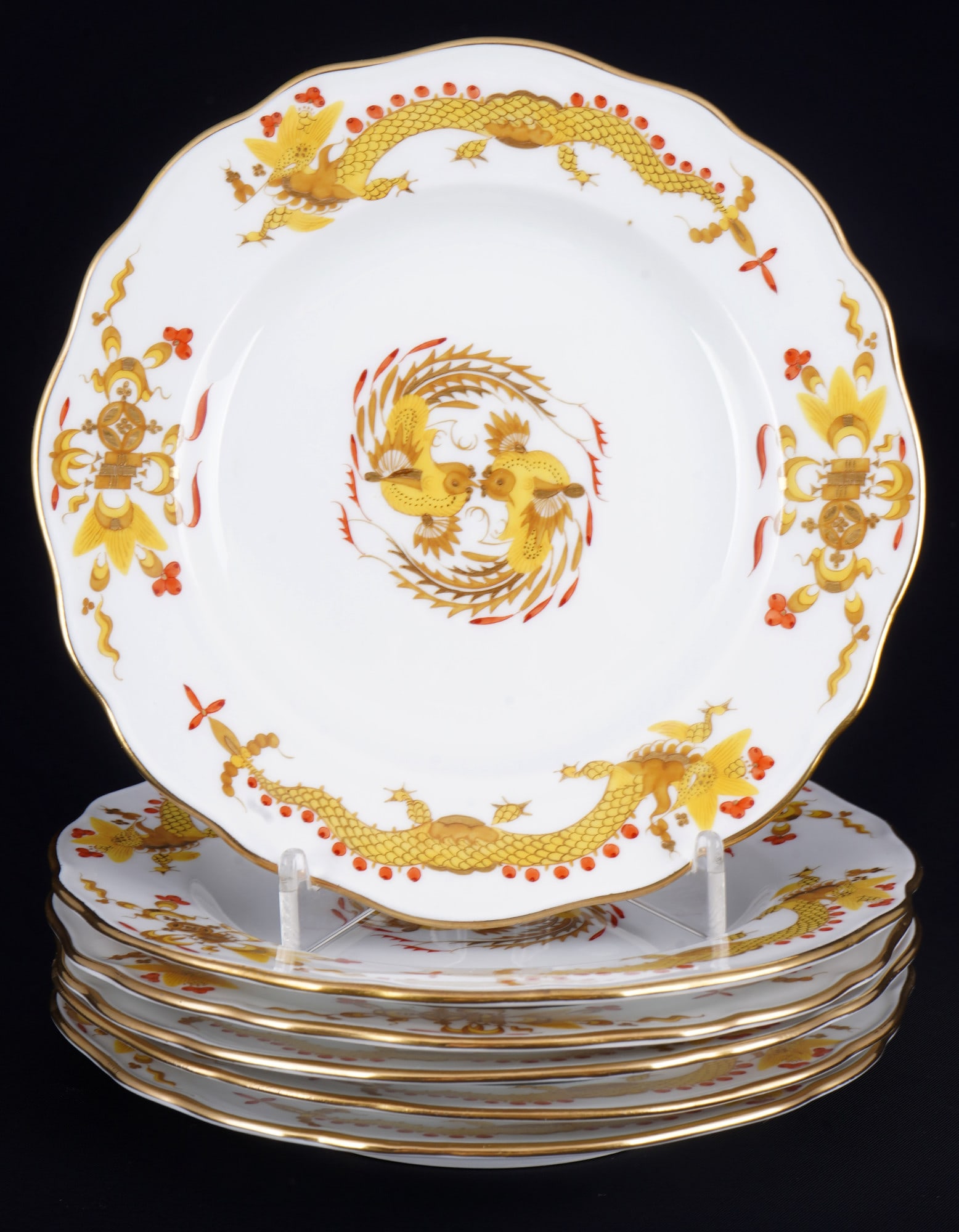 Meissen Court Dragon Rich Yellow 6 dessert plates 1st choice, (1 of 4)