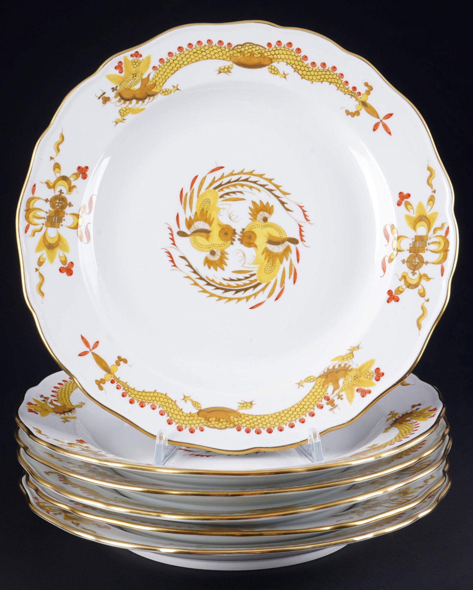 Meissen Court Dragon Yellow 6 dinner plates 1st choice, (1 of 3)