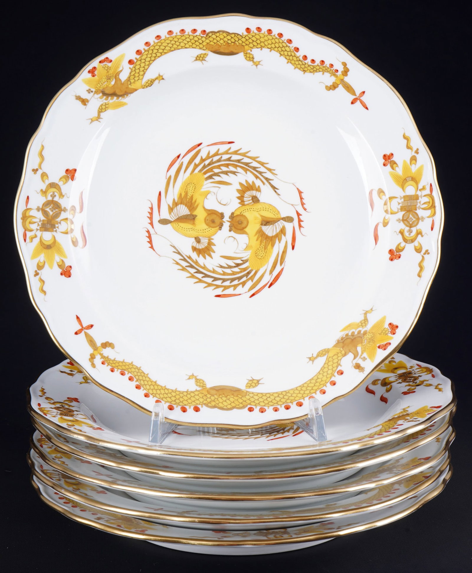 Meissen Court Dragon Yellow 6 dessert plates 1st choice, (1 of 7)
