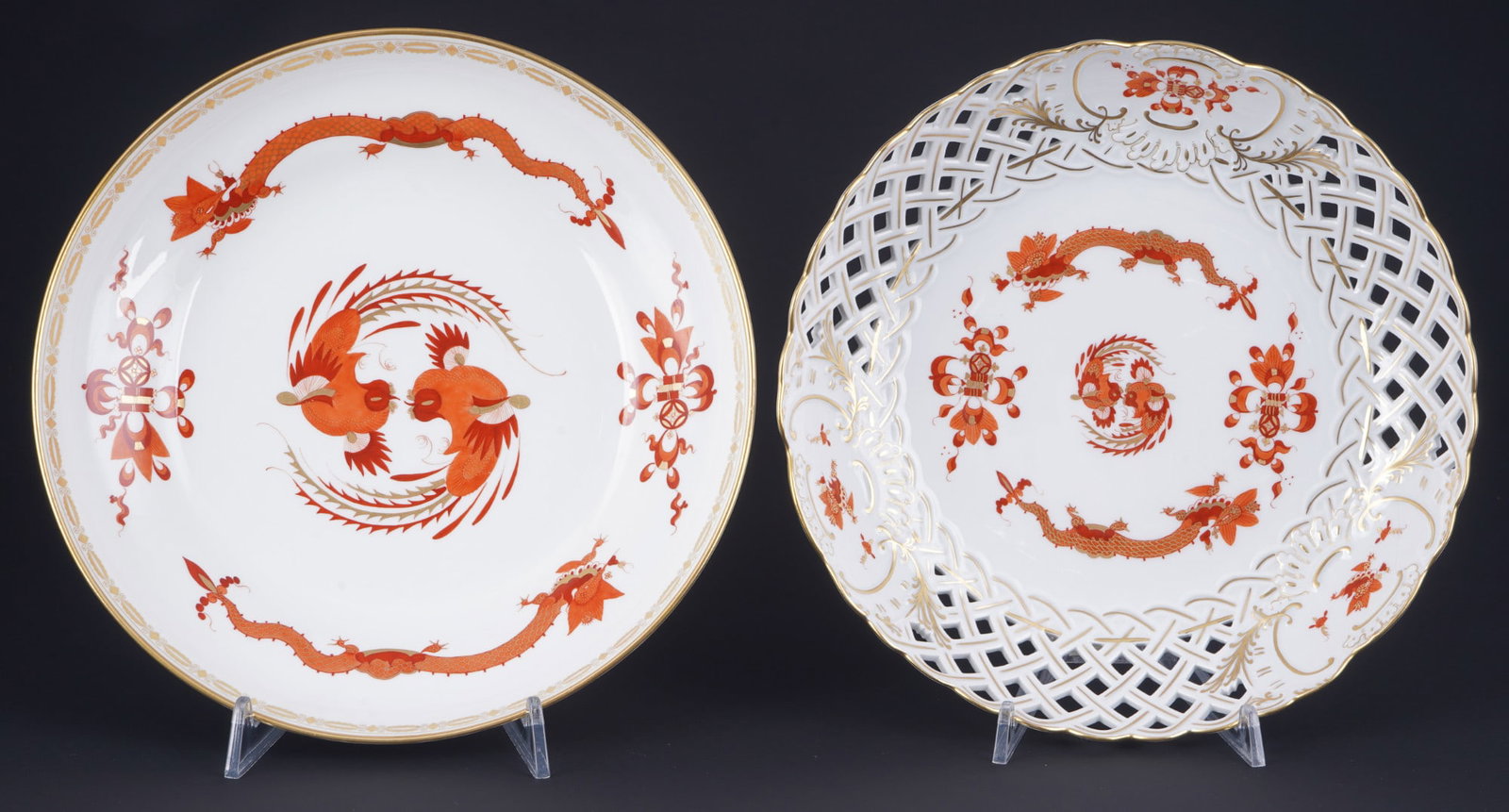 Meissen Court Dragon Rich Red 2 splendid bowls 1st choice, (1 of 4)