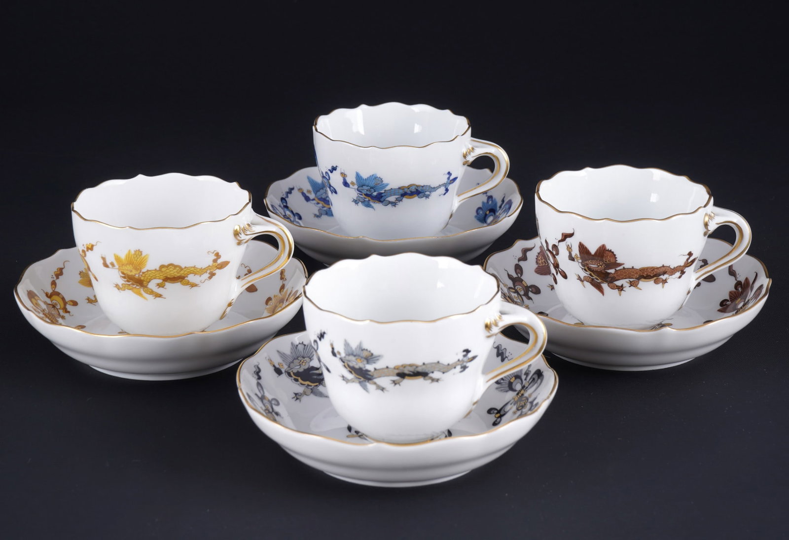 Meissen Court Dragon Rich Multicolor 4 mocha cups 1st choice, (1 of 6)