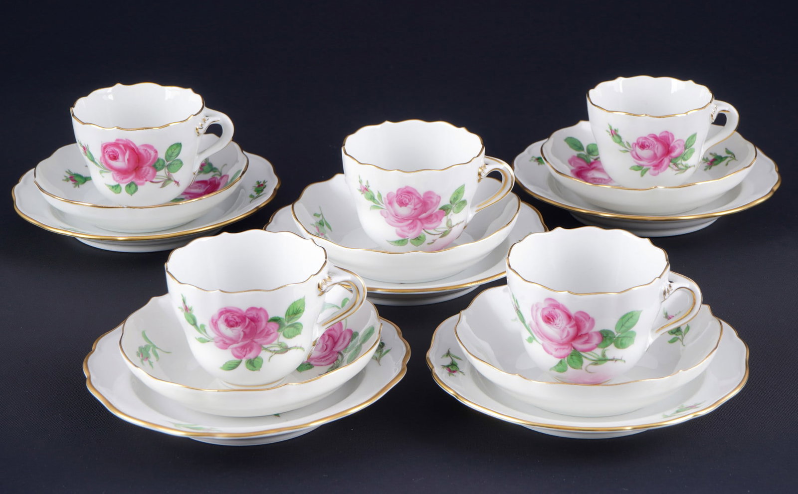 Meissen Red rose 5 mocha place settings, (1 of 3)