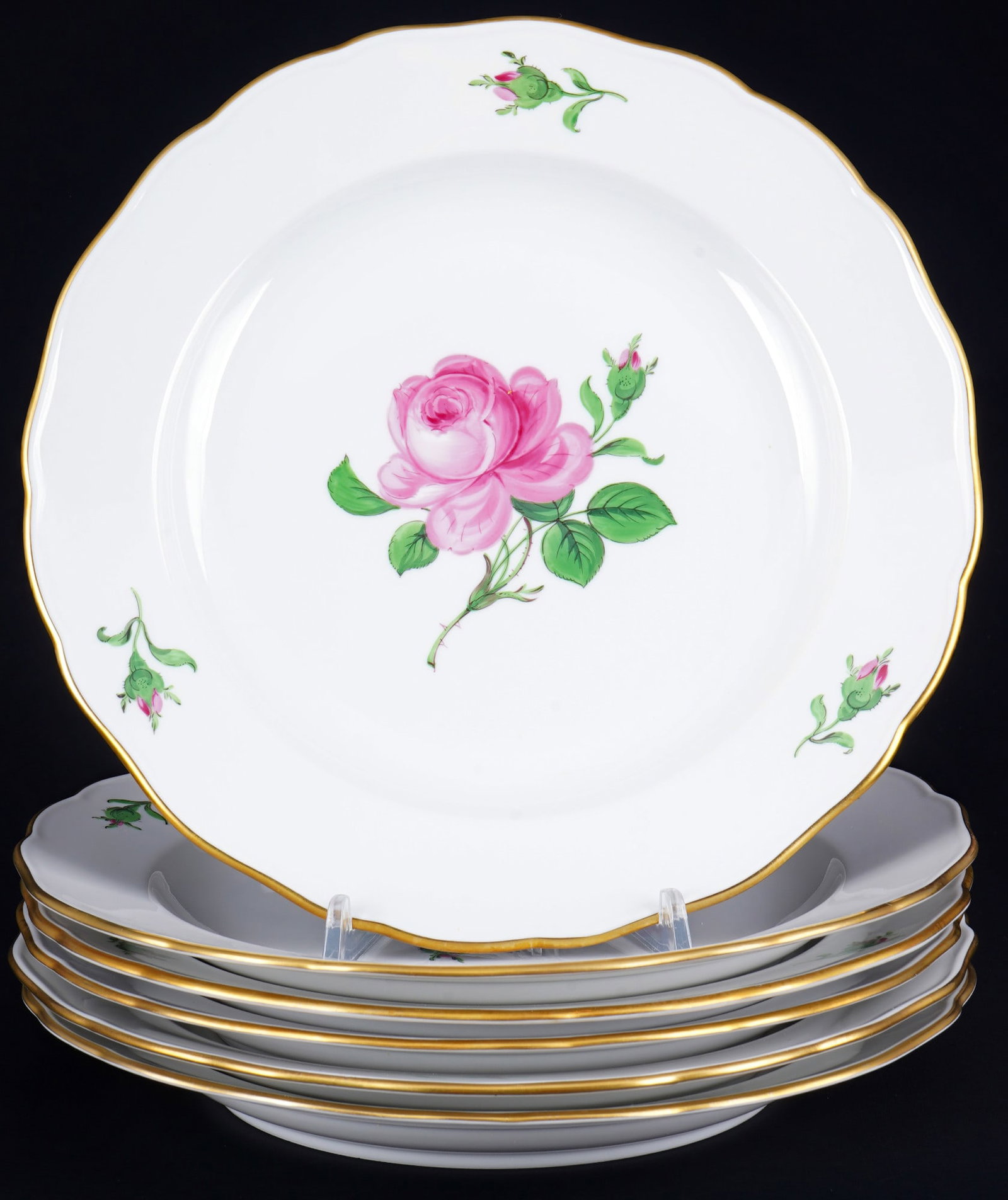 Meissen Red Rose 6 dinner plates,: porcelain, blue sword mark with two grinding strokes 2nd choice, decor Red Rose, 6x D 25 cm