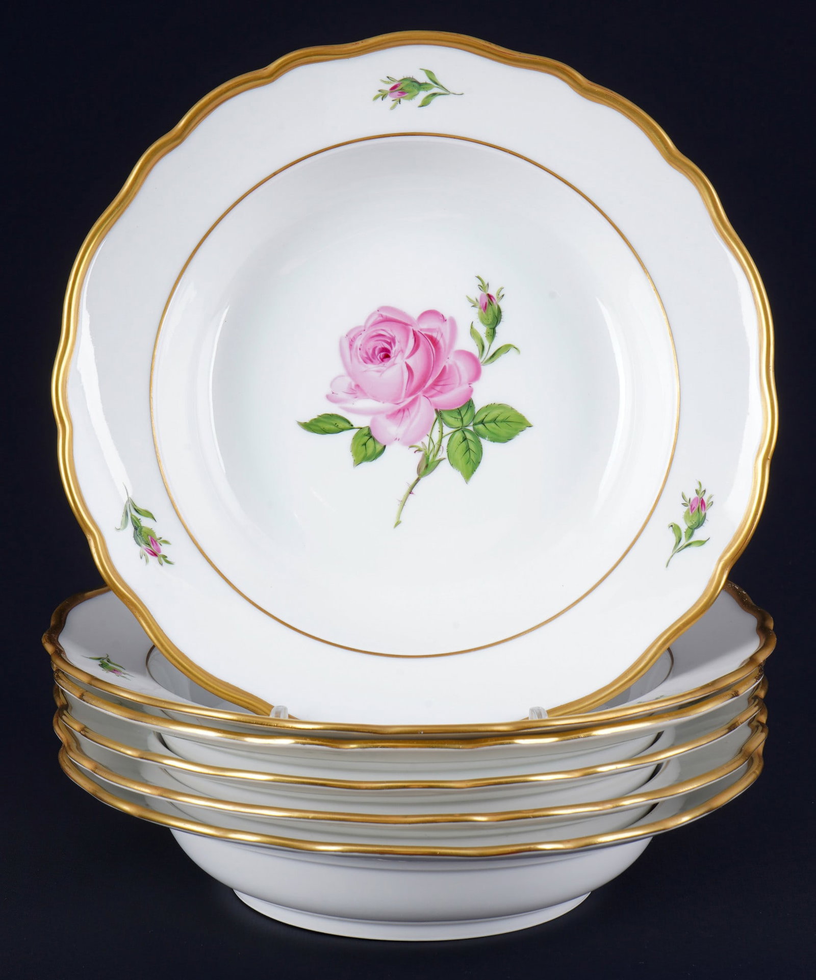 Meissen Red Rose Gold 6 soup plates, (1 of 4)
