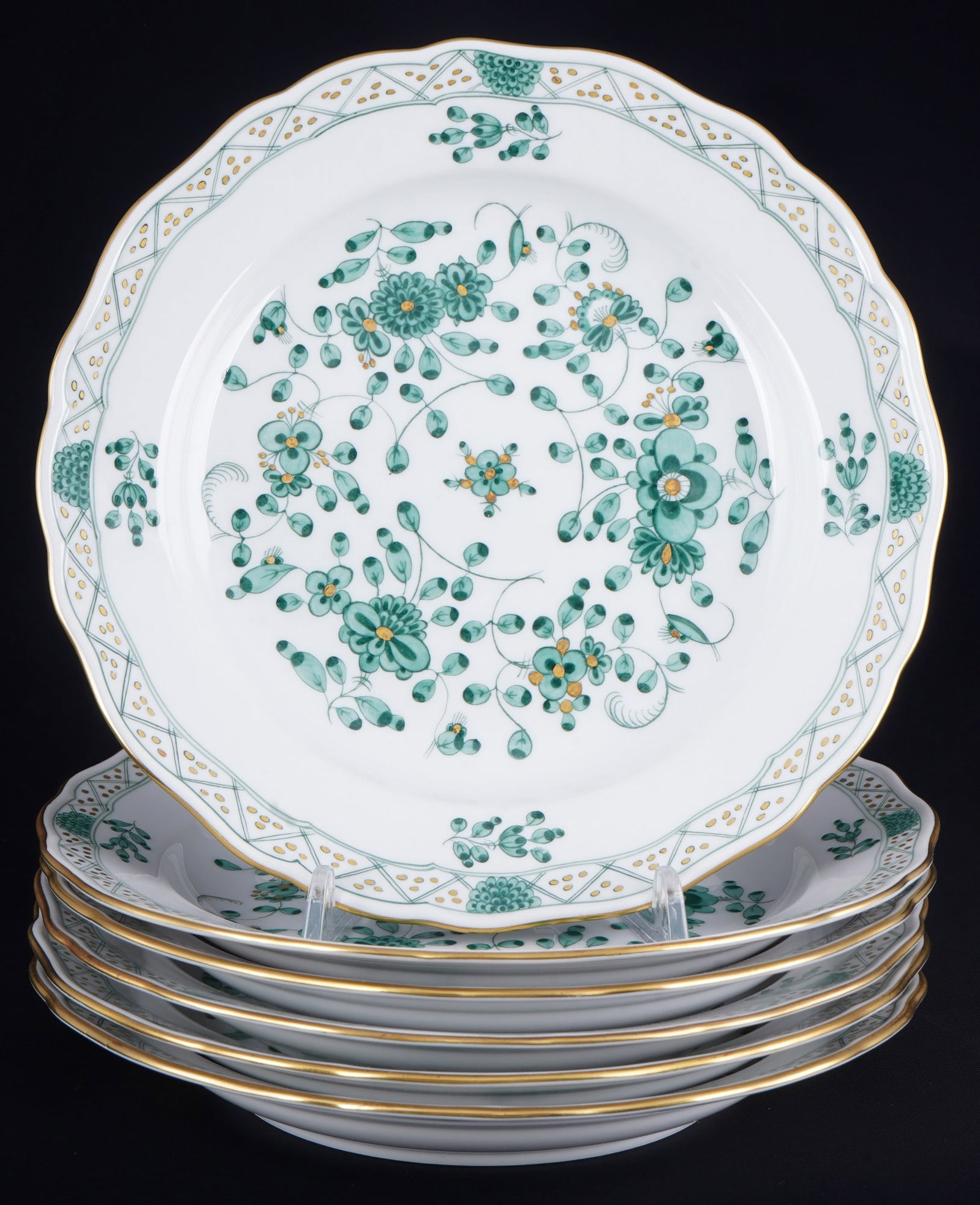 Meissen Indian Green Rich 6 dessert plates 1st choice, (1 of 3)