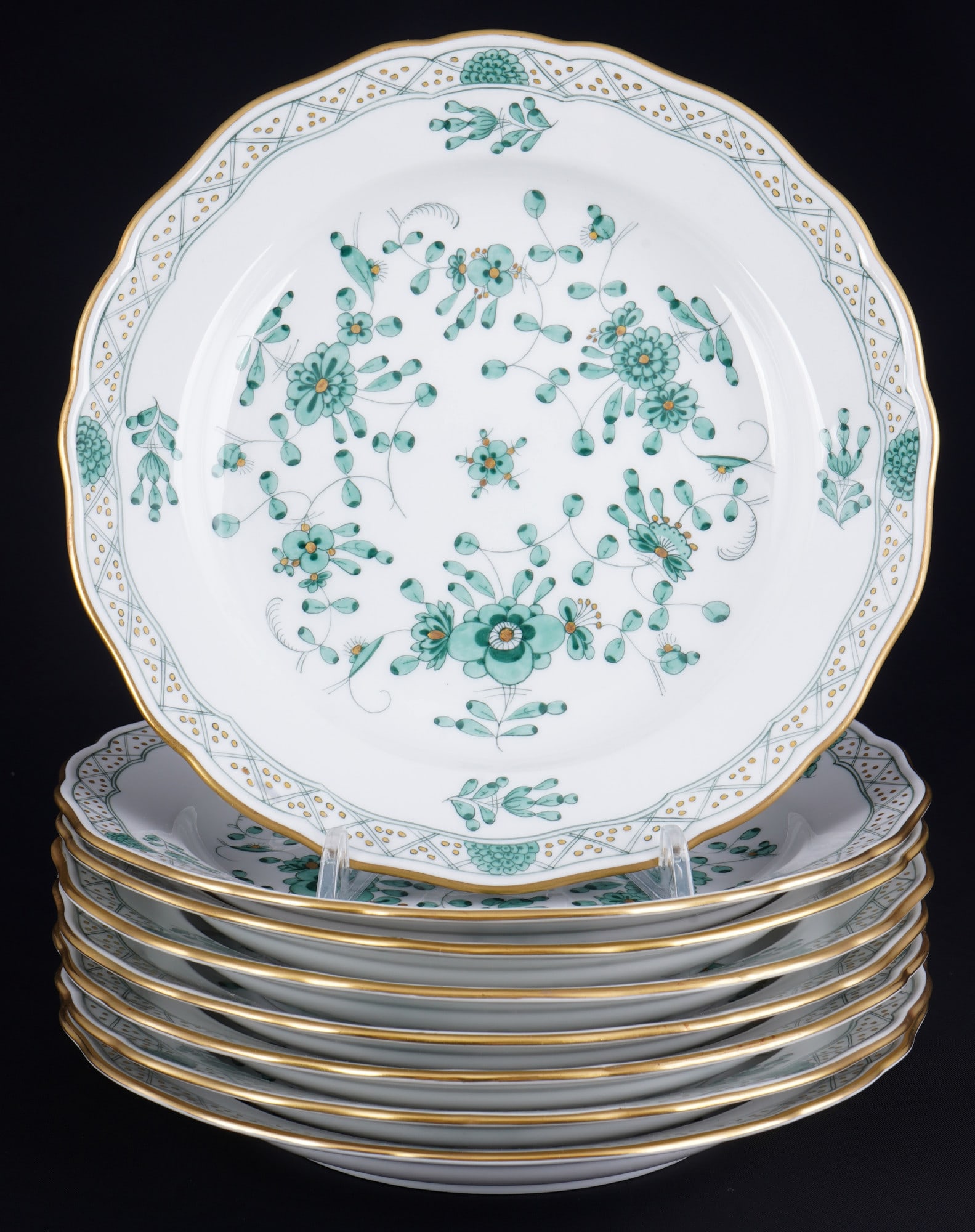 Meissen Indian Green Rich 8 dessert plates, (1 of 3)