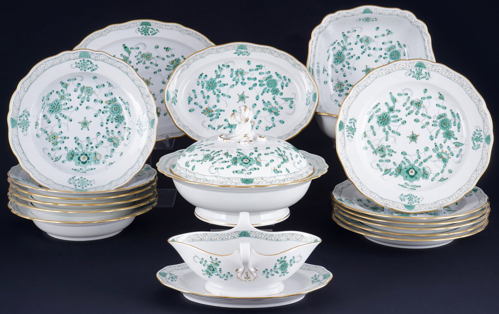 Meissen Indian Green Rich dinner service for 6 persons, (1 of 5)