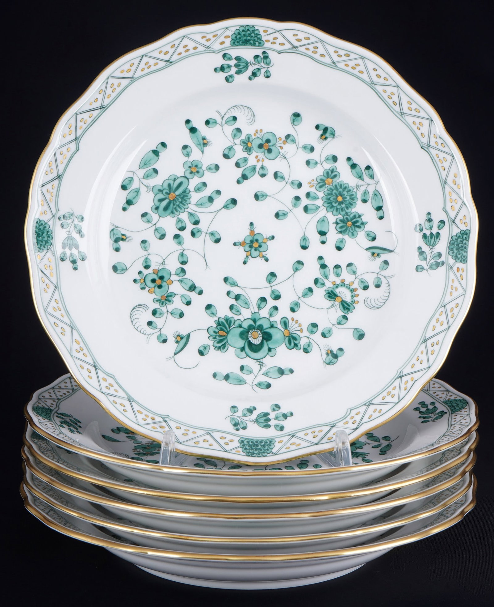 Meissen Indian Green Rich 6 dessert plates 1st choice, (1 of 3)