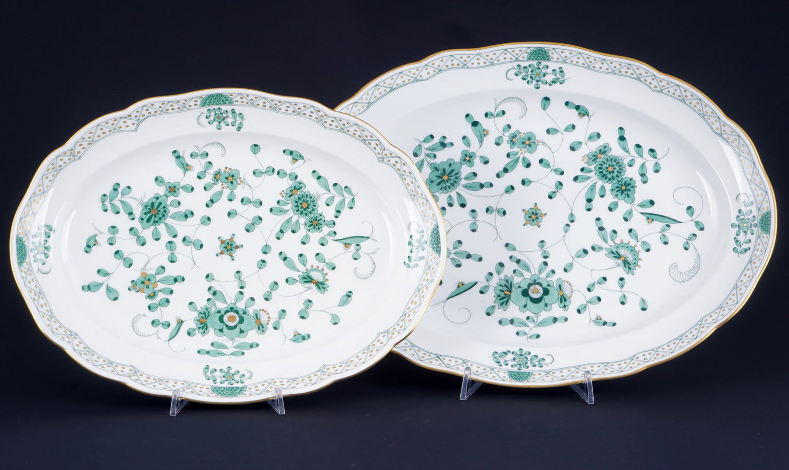 Meissen Indian Green Rich 2 large platters 1st choice, (1 of 4)