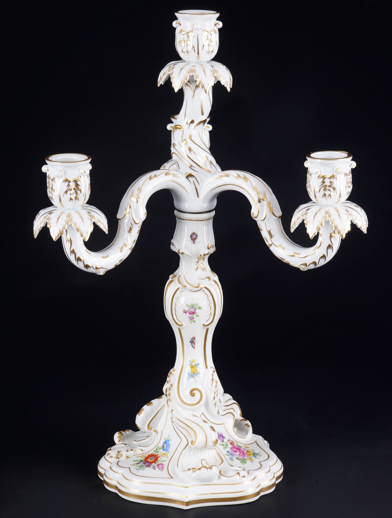 Meissen Flower Bouquet large rocaille candlestick - 4-flames, (1 of 6)