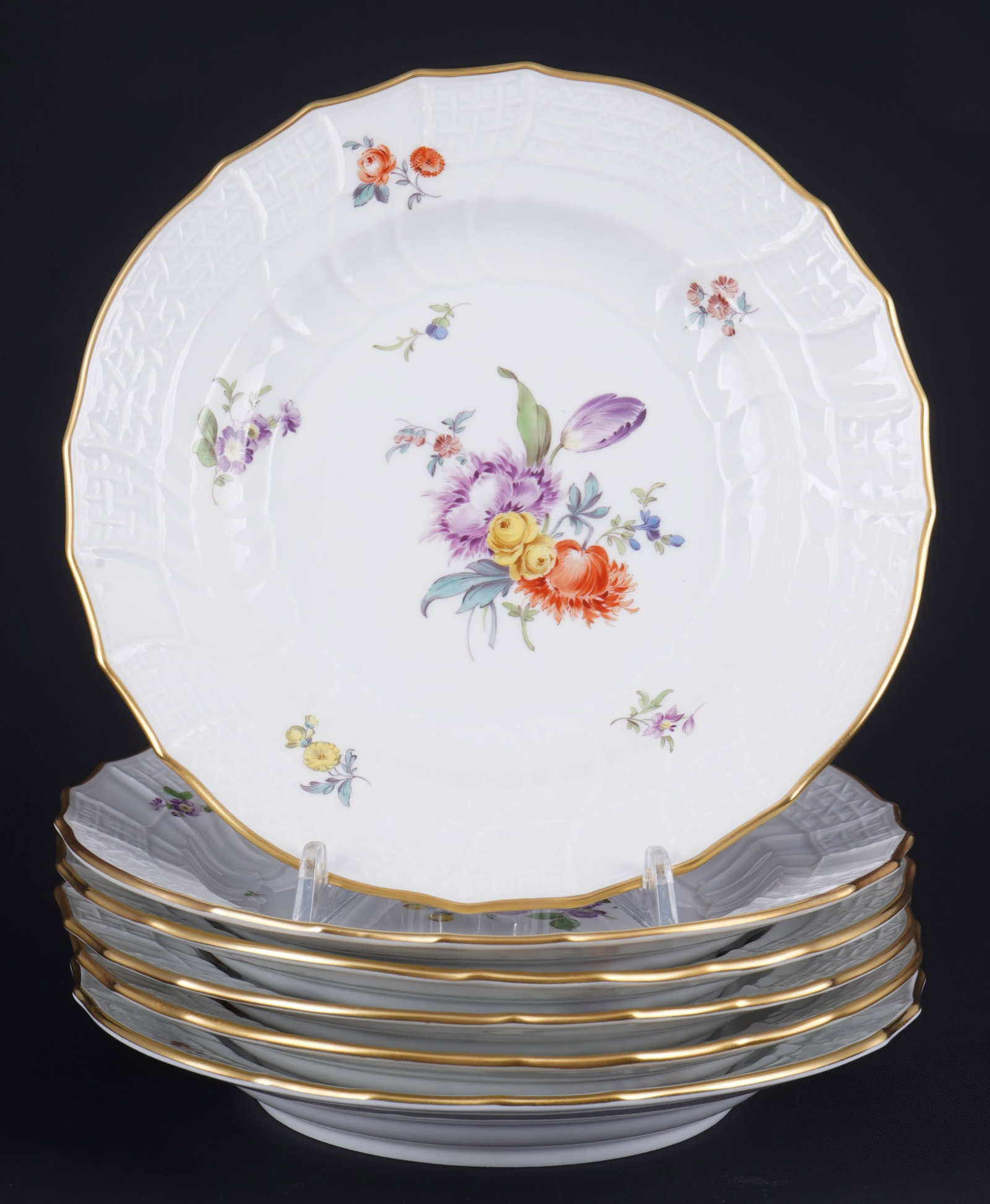 Meissen Flower Bouquet New Brandenstein 6 dessert plates 1st choice, (1 of 3)