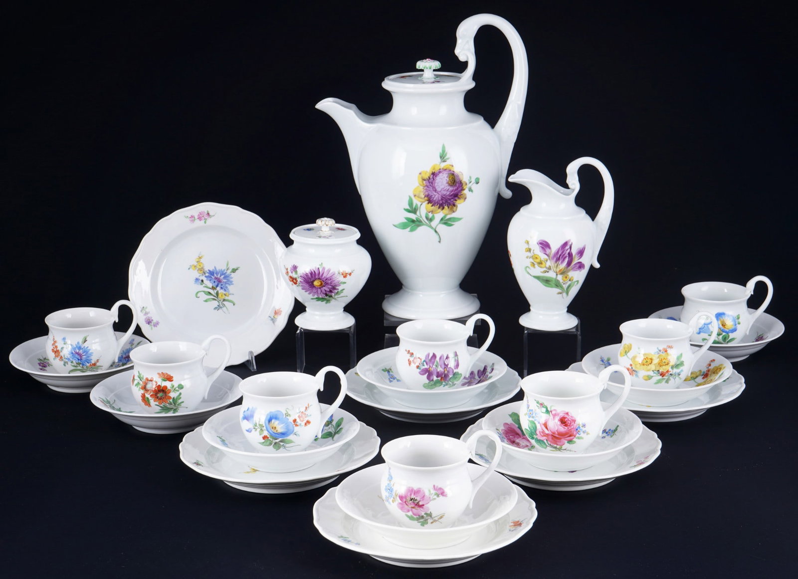 Meissen Flowers swan neck coffee service for 8 persons, (1 of 7)
