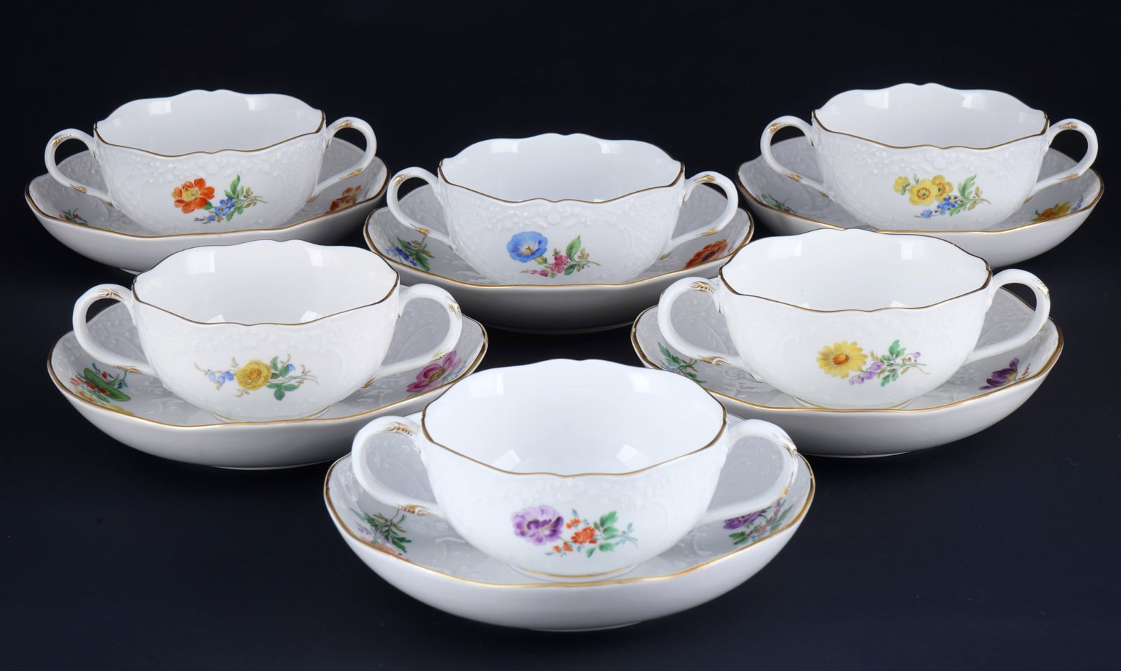 Meissen Flowers New Marseille 6 soup cups, (1 of 3)
