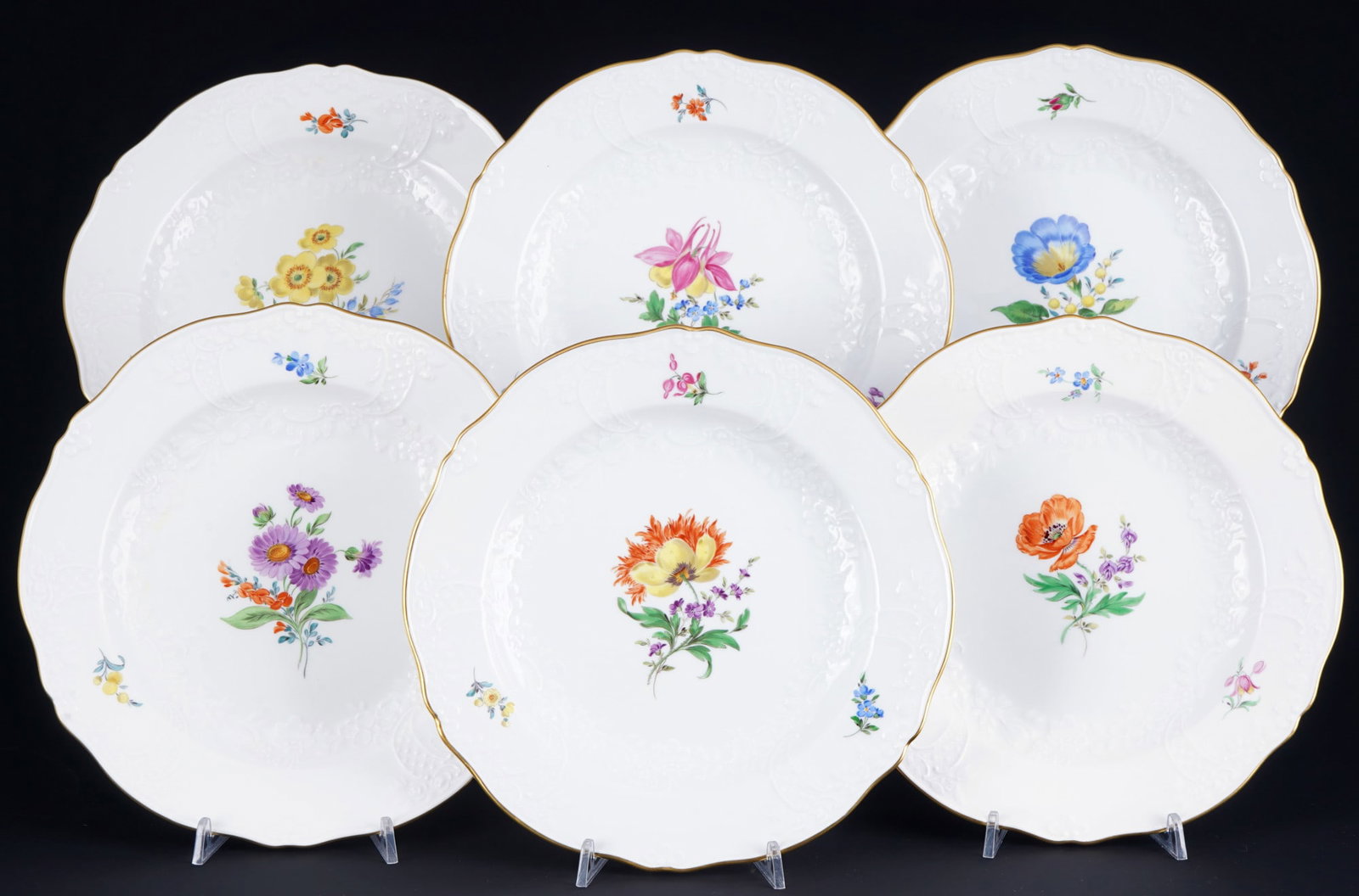 Meissen Flowers New Marseille 6 dinner plates, (1 of 5)