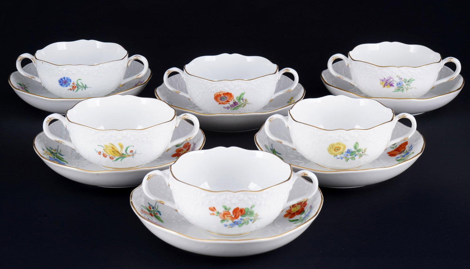 Meissen Flowers New Marseille 6 soup cups, (1 of 3)