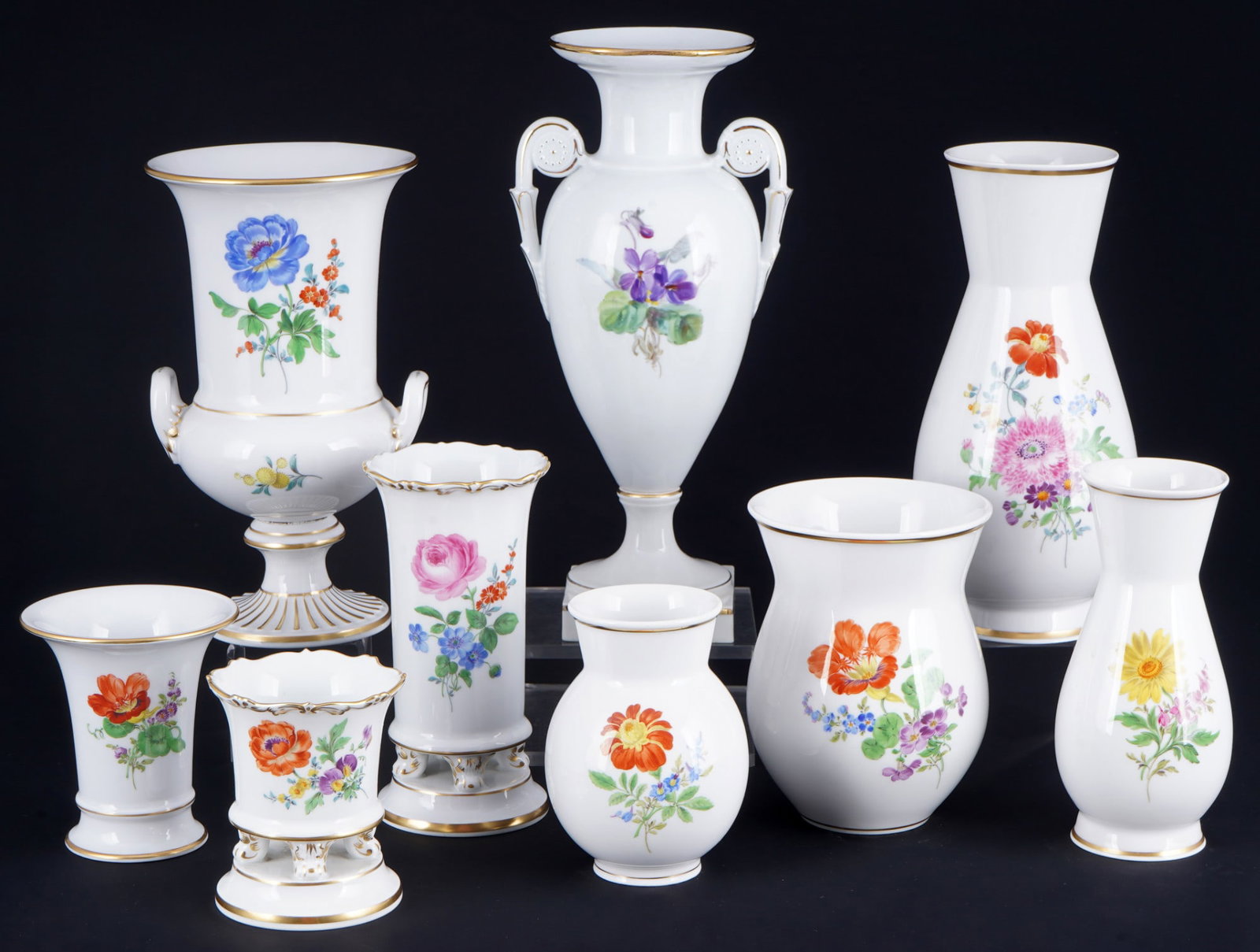 Meissen Flower 9 vases - various shapes and decors, (1 of 7)