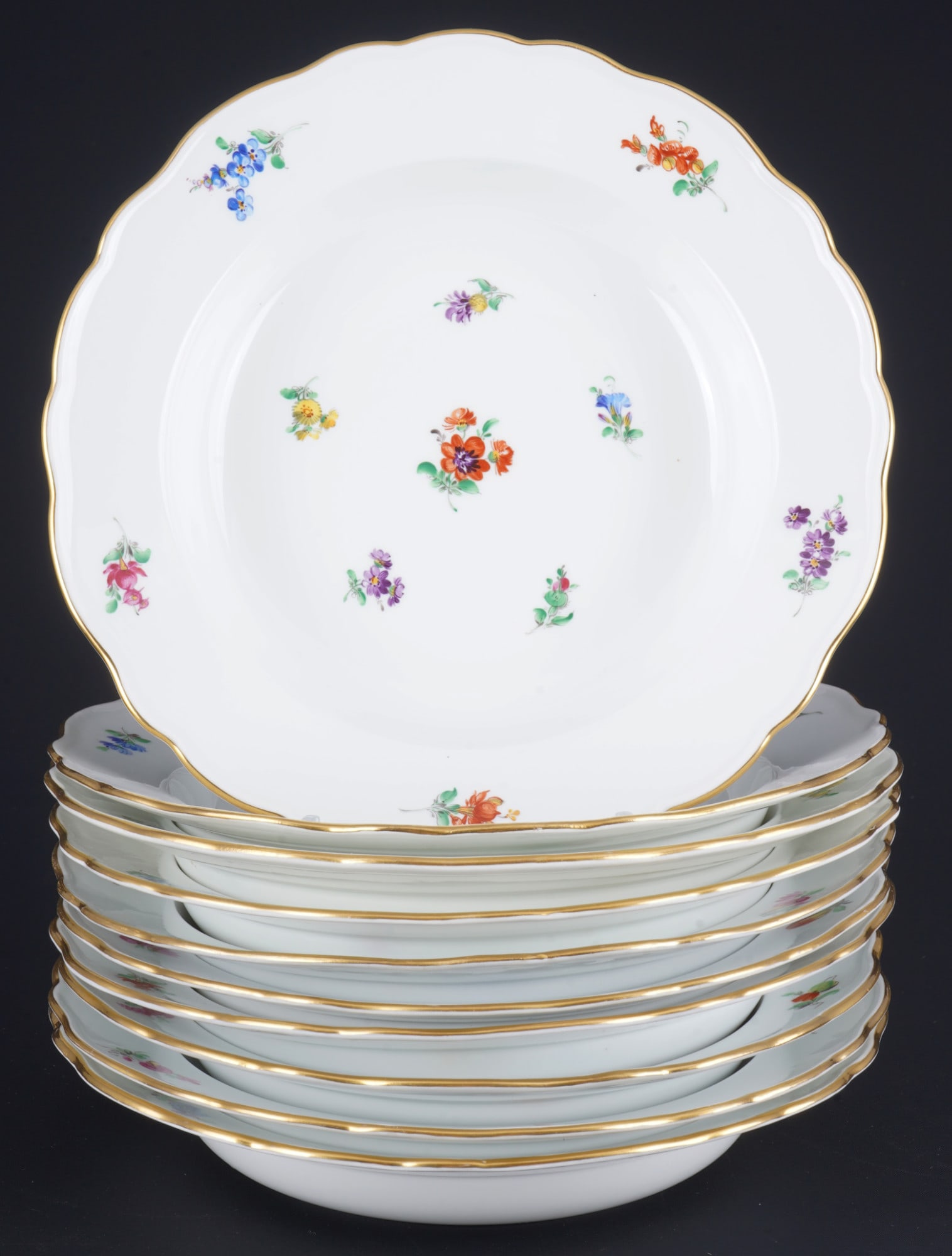 Meissen Strewn Flowers 6 soup plates 1st choice, (1 of 3)
