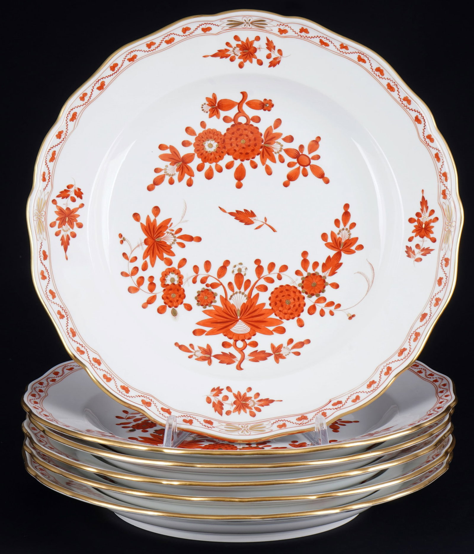 Meissen Indian Coral 6 dinner plates 1st choice, (1 of 4)