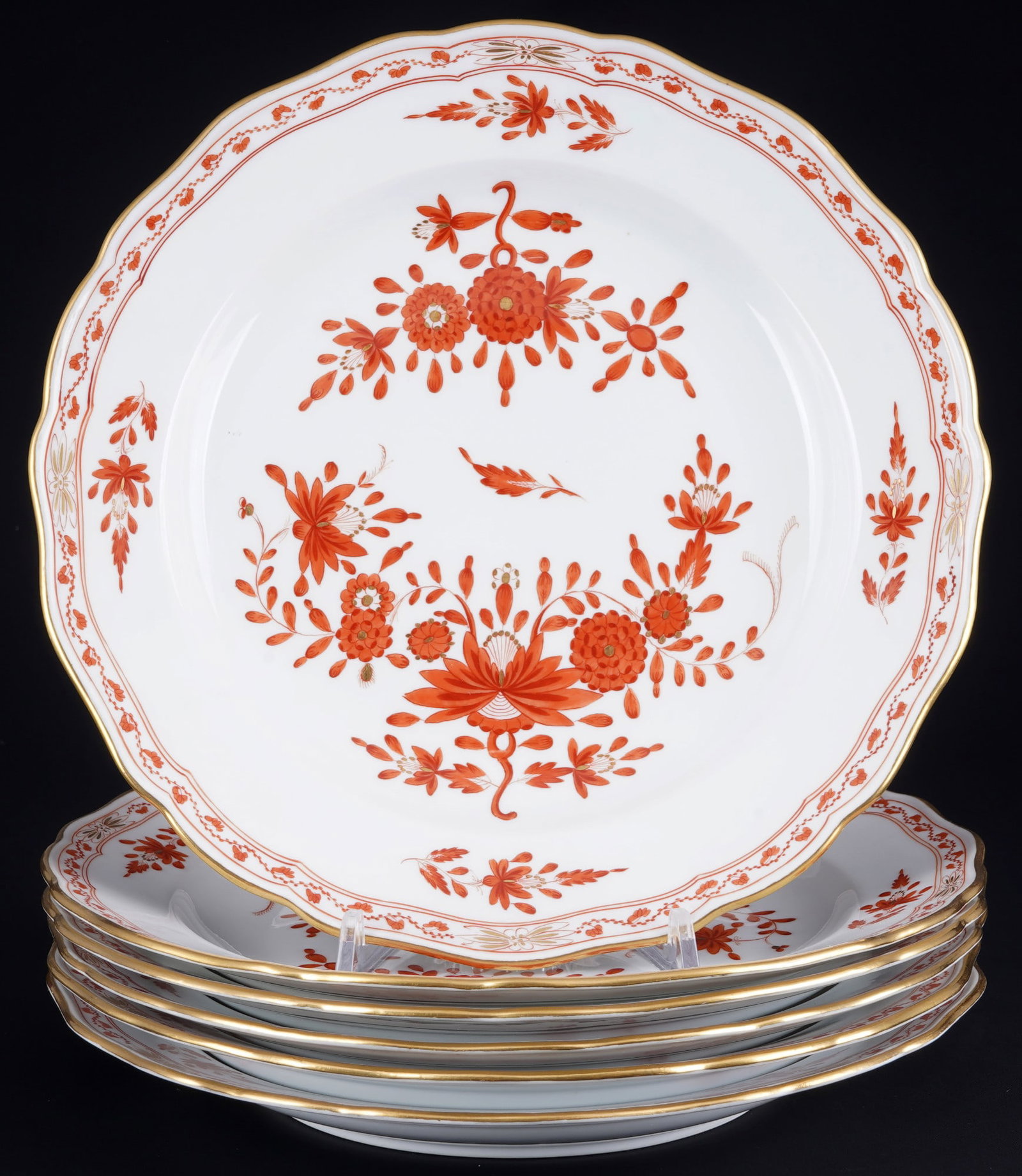 Meissen Indian Coral 6 dinner plates 1st choice, (1 of 3)