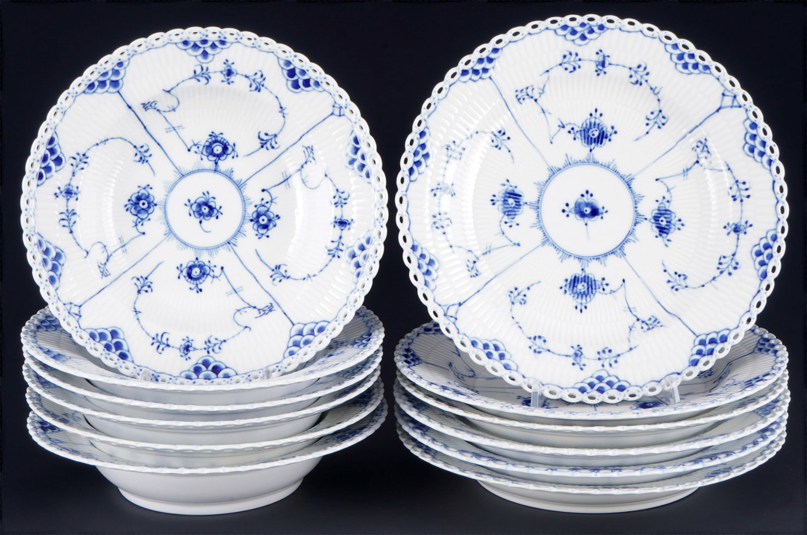 Royal Copenhagen Musselmalet Full Lace 6 dinner plates and 6 soup plates 1084/1079, (1 of 4)