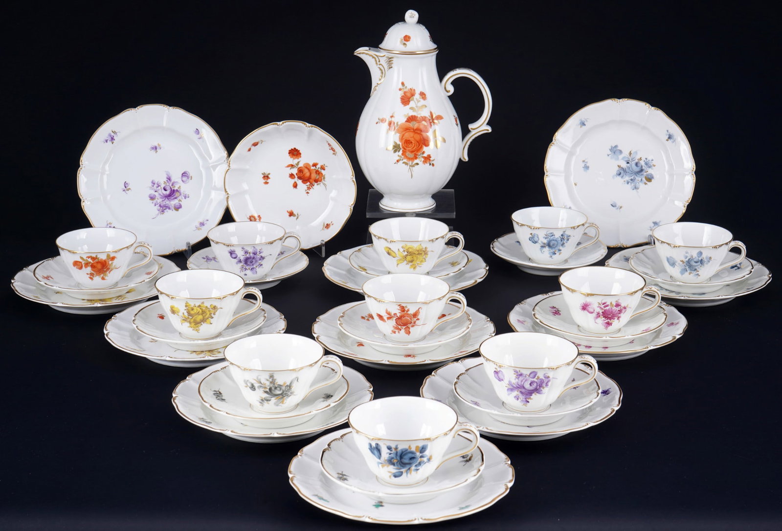 Nymphenburg Rococo Flower Bouquet coffee set for 11 persons, (1 of 7)