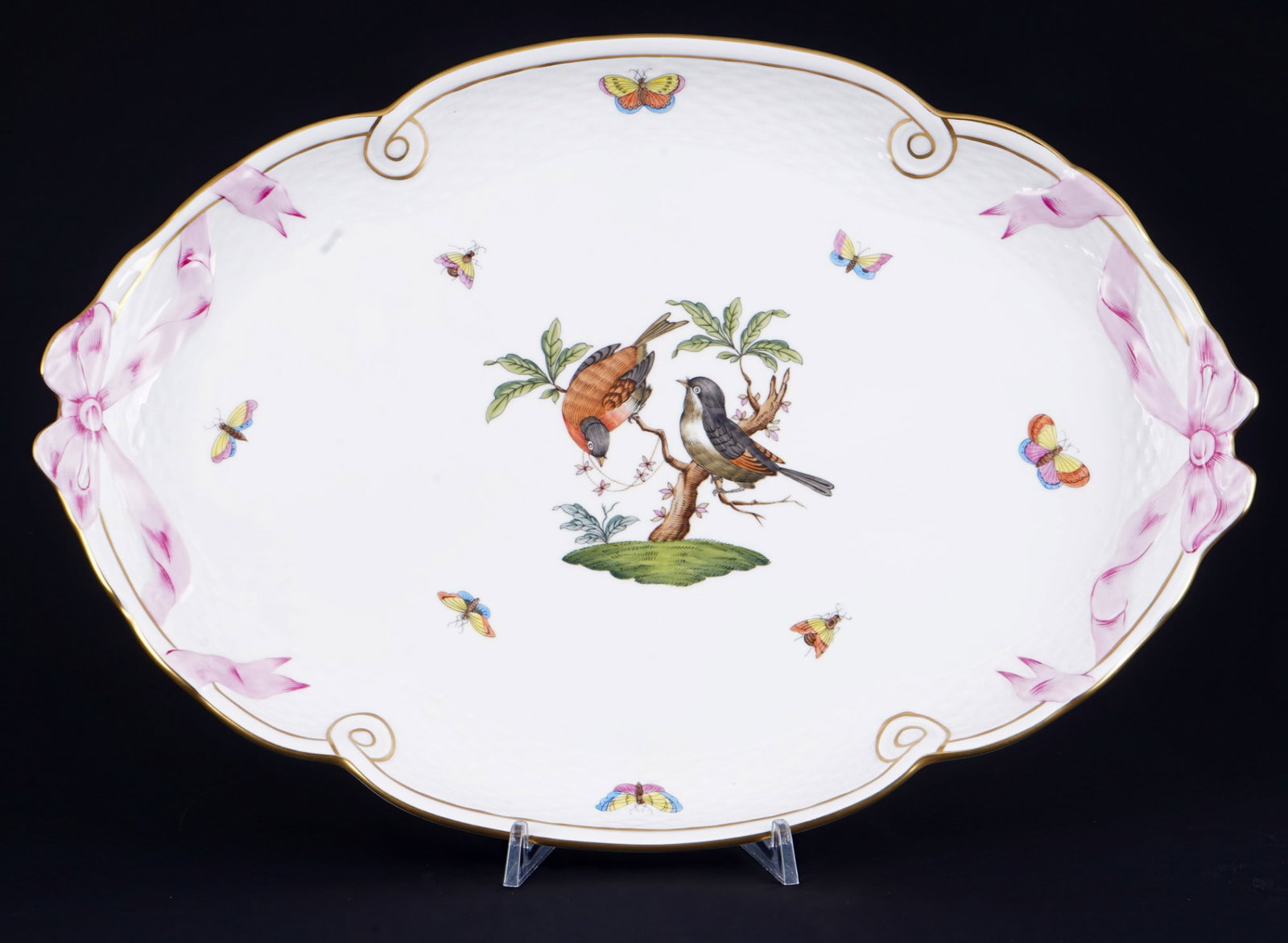 Herend Rothschild ribbon tray, (1 of 3)