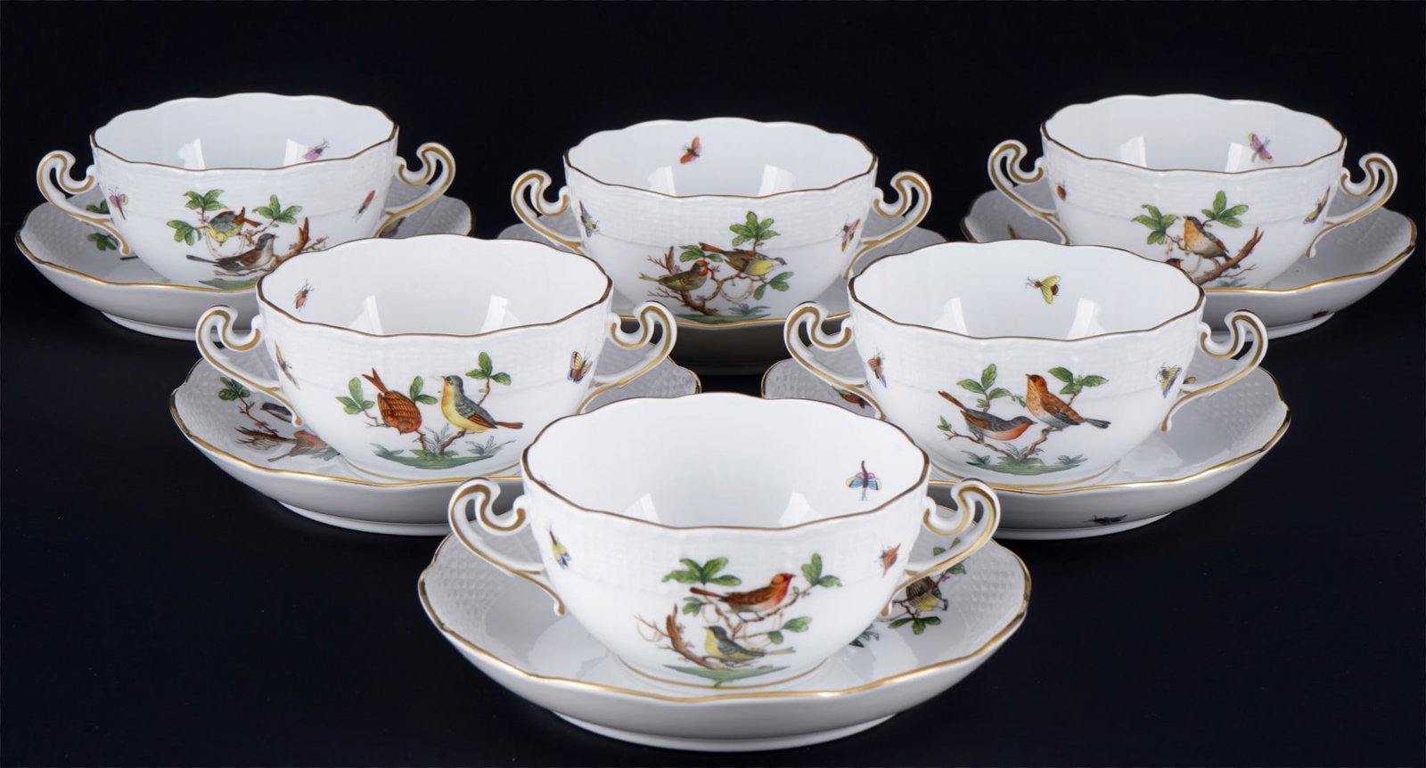 Herend Rothschild 6 soup bowls, (1 of 3)