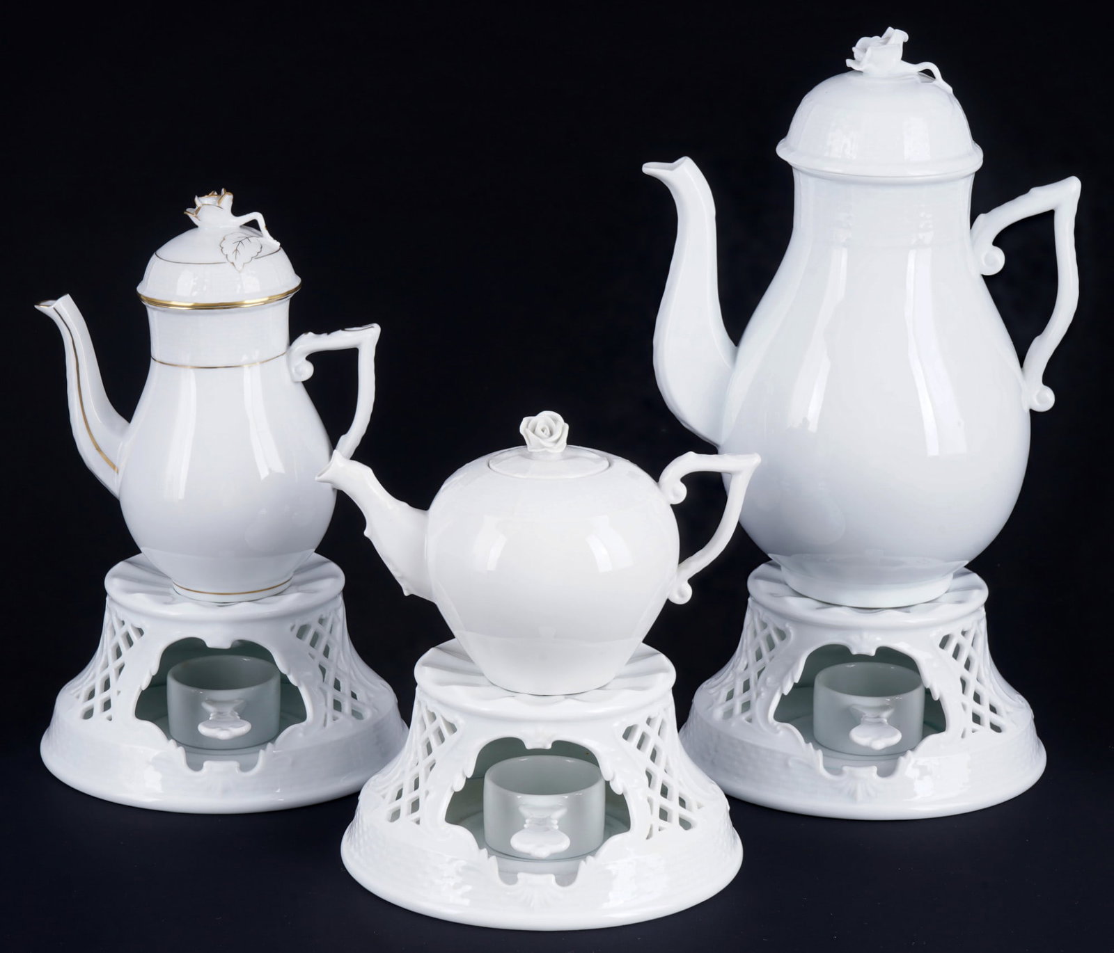 Herend White pot set with pot warmer, (1 of 5)