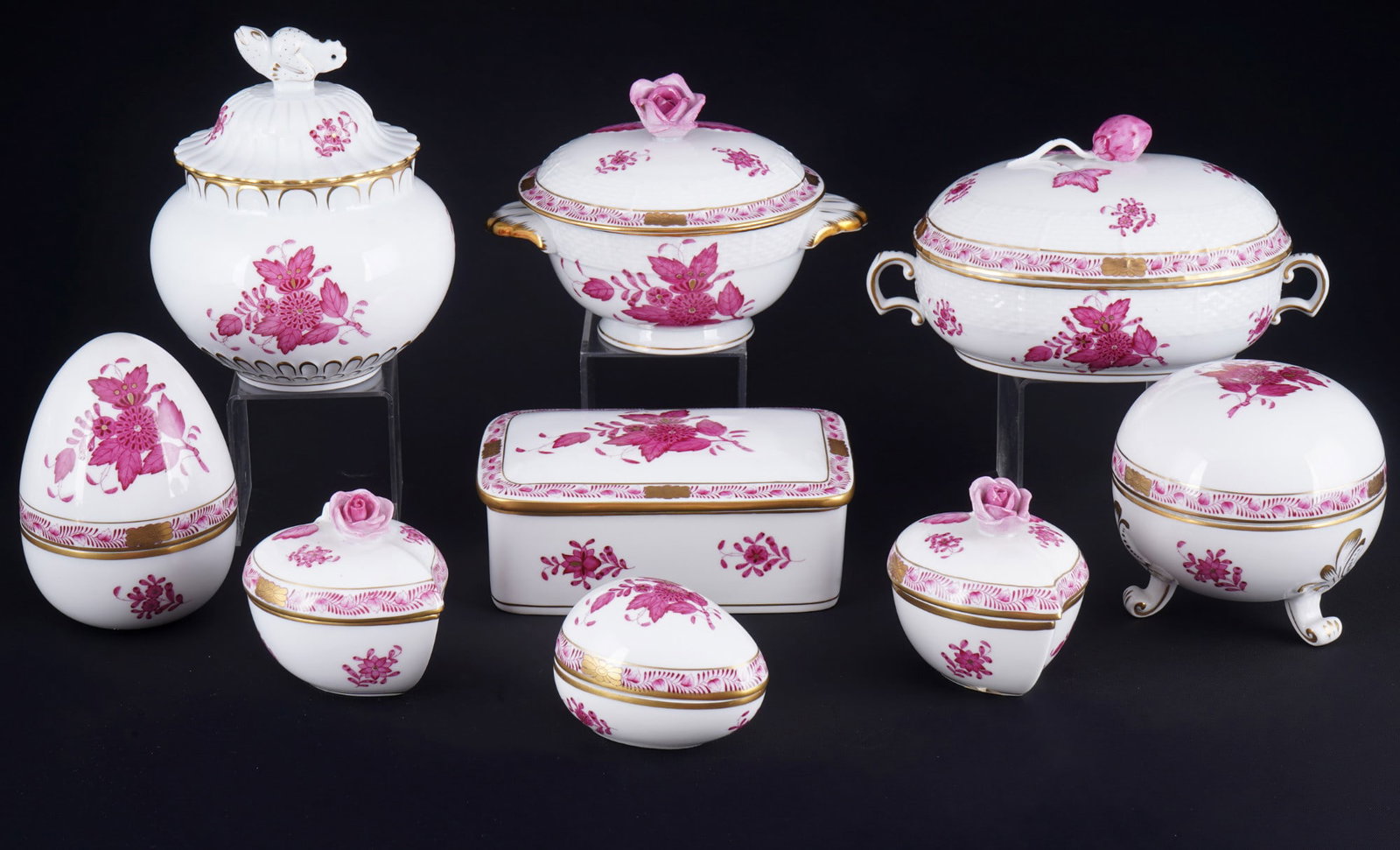 Herend Apponyi Purple 9 lidded boxes, (1 of 7)