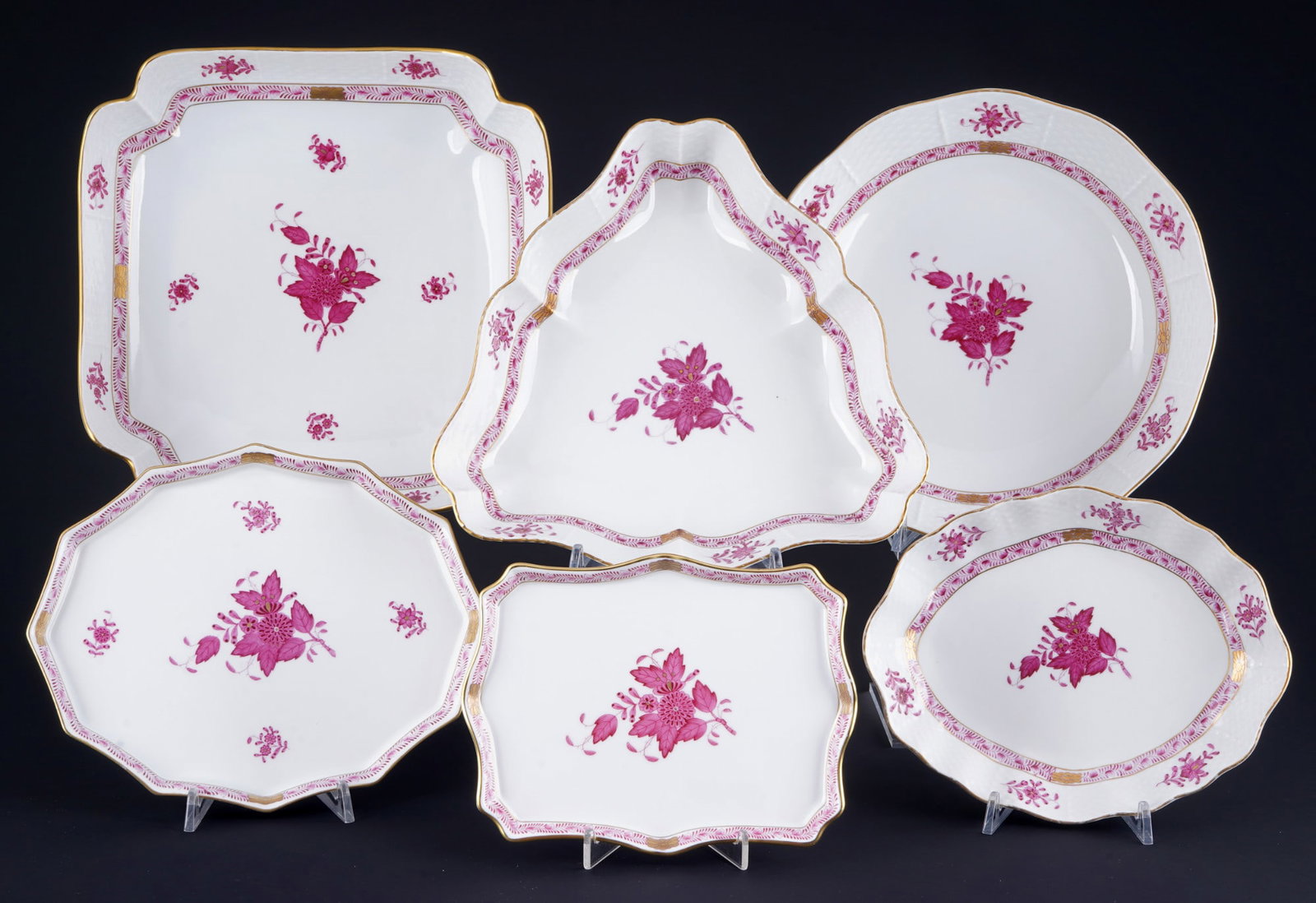 Herend Apponyi Purple 4 bowls with 2 platters/trays, (1 of 8)