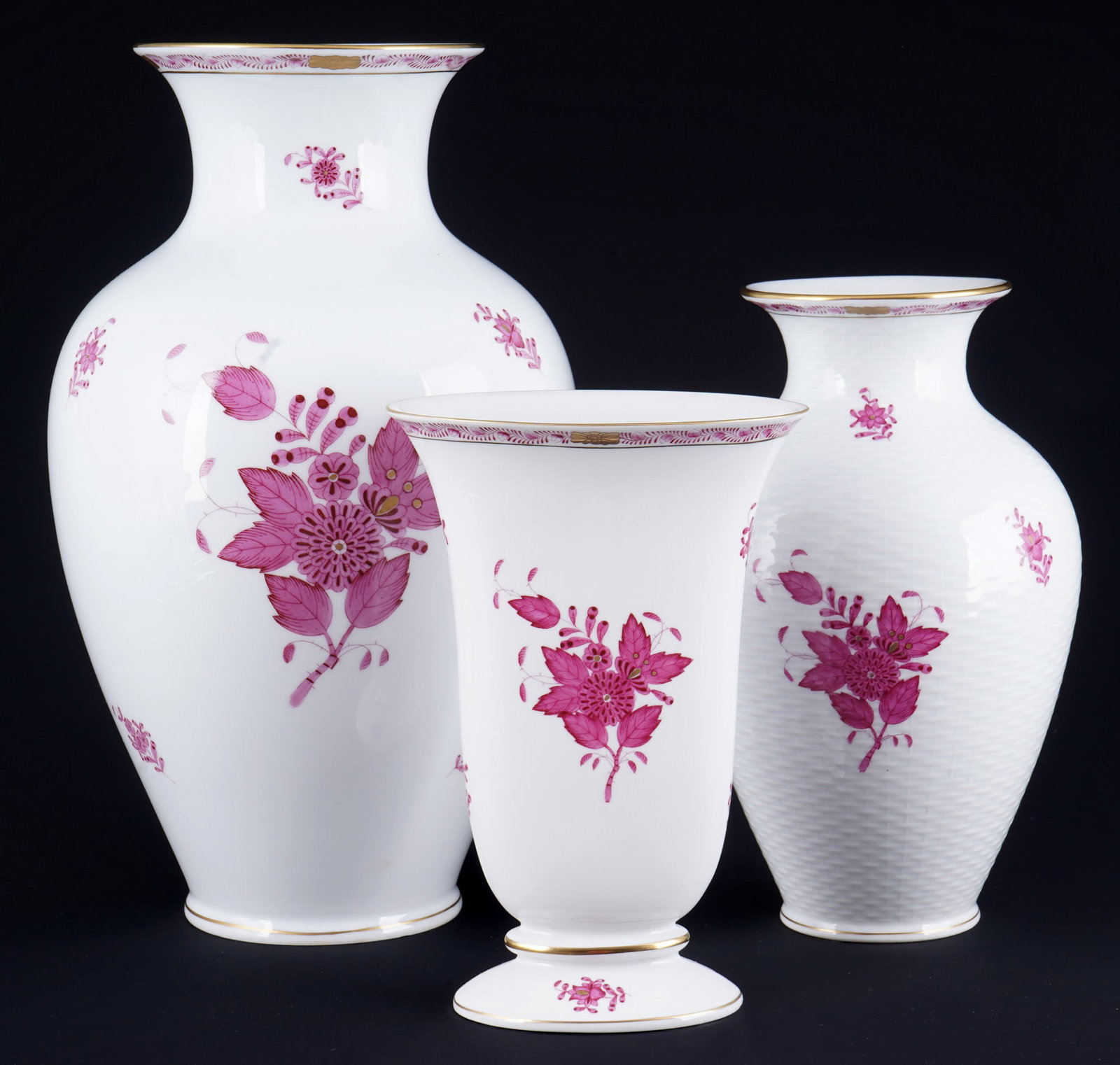 Herend Apponyi Purple 3 vases, (1 of 5)